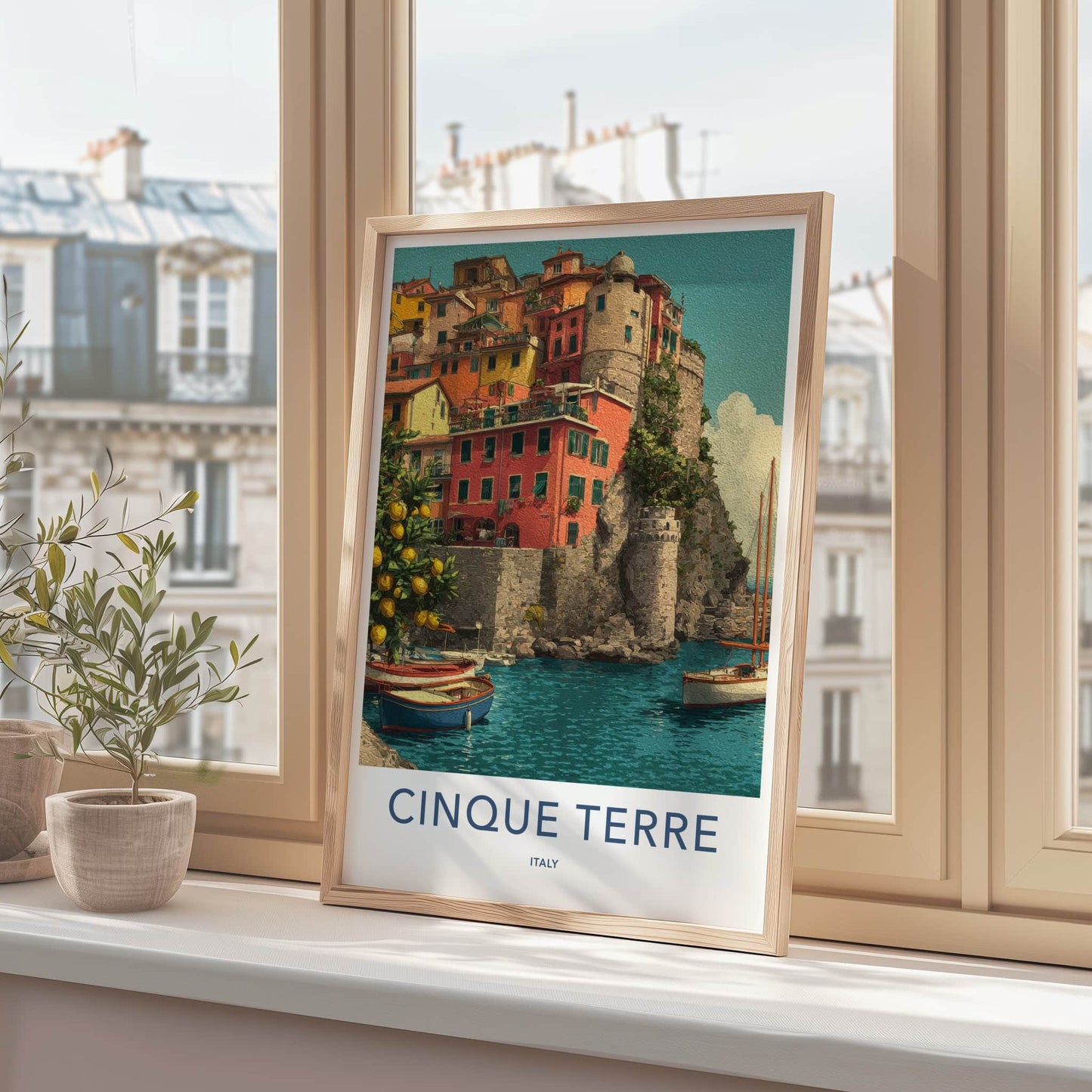 Cinque Terre Poster - Italy Travel Art - Coastal Village Boats Home Decor