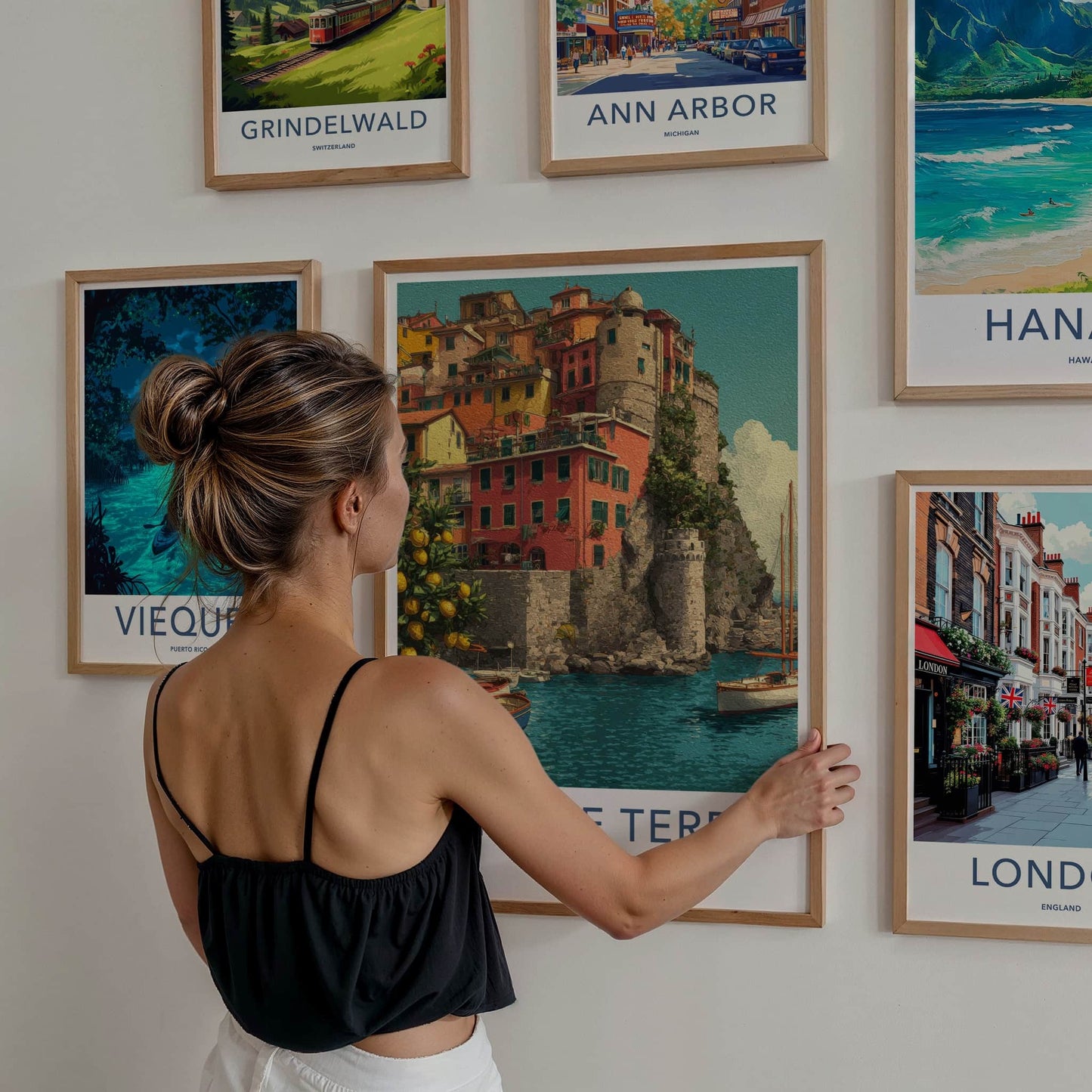Cinque Terre Poster - Italy Travel Art - Coastal Village Boats Home Decor