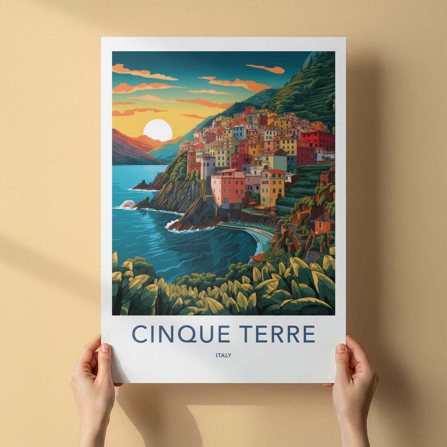 Cinque Terre Poster - Italy Travel Art - Colorful Cliffside Village Home Decor