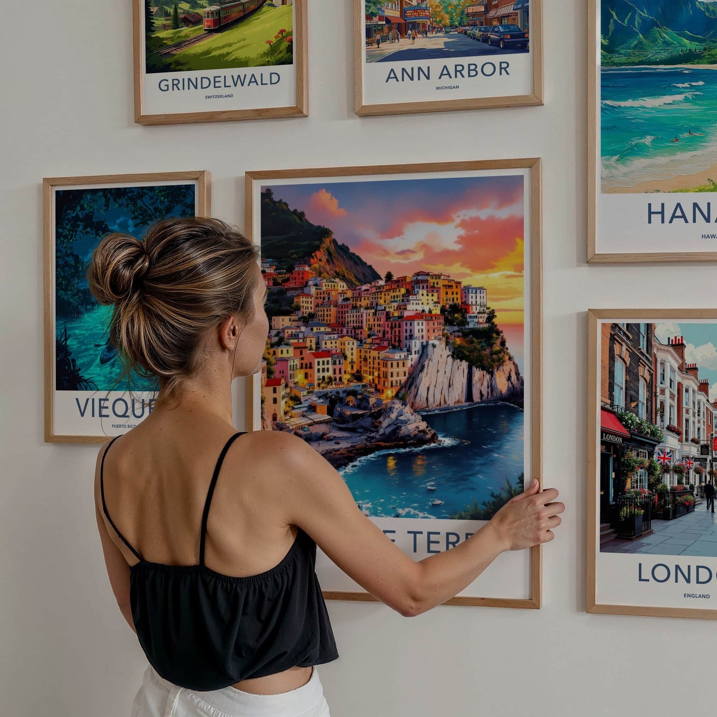 Cinque Terre Poster - Italy Travel Art - Vibrant Coastal Sunset Wall Decor
