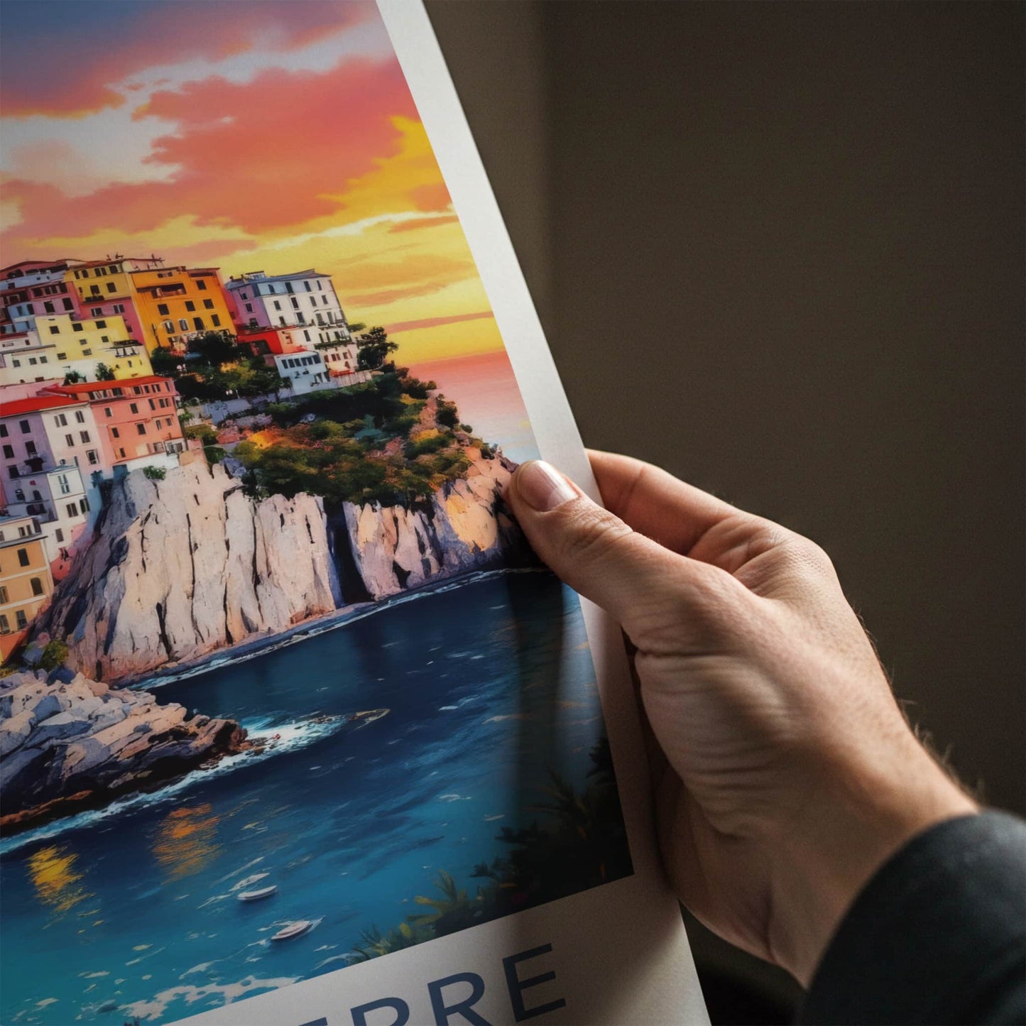 Cinque Terre Poster - Italy Travel Art - Vibrant Coastal Sunset Wall Decor