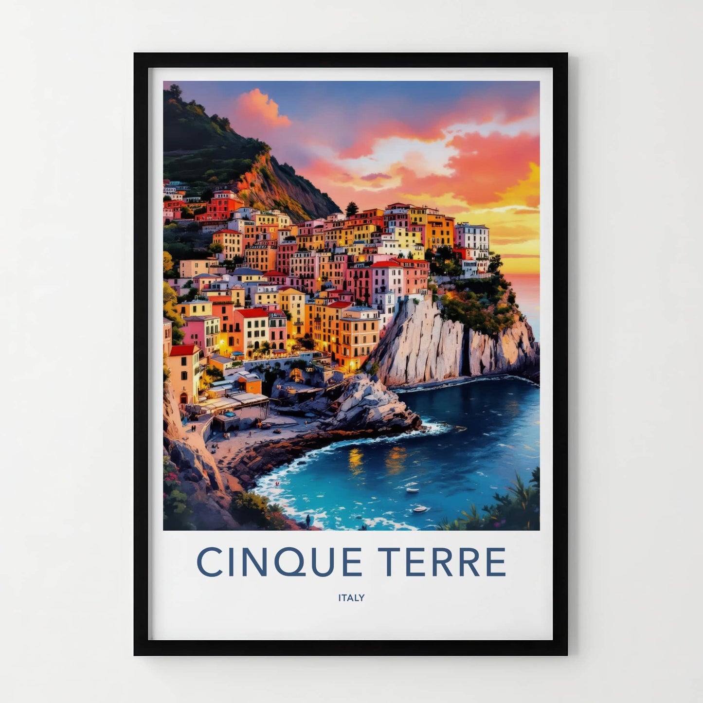 Cinque Terre Poster - Italy Travel Art - Vibrant Coastal Sunset Wall Decor