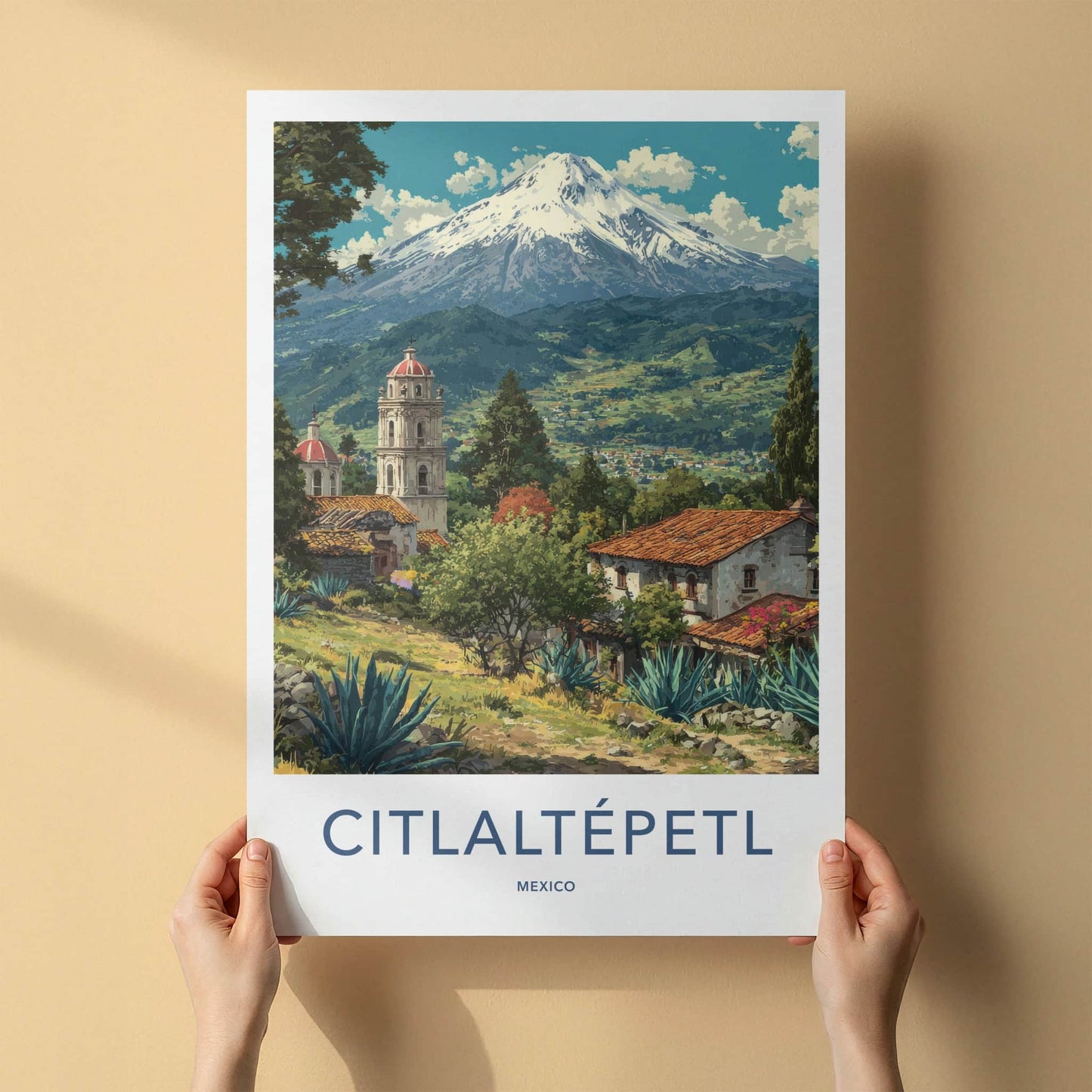 Citlaltepetl Poster - Mexico Travel Art - Snowy Mountain Village Home Decor