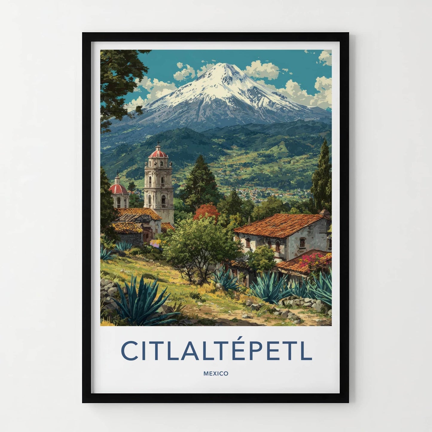 Citlaltepetl Poster - Mexico Travel Art - Snowy Mountain Village Home Decor