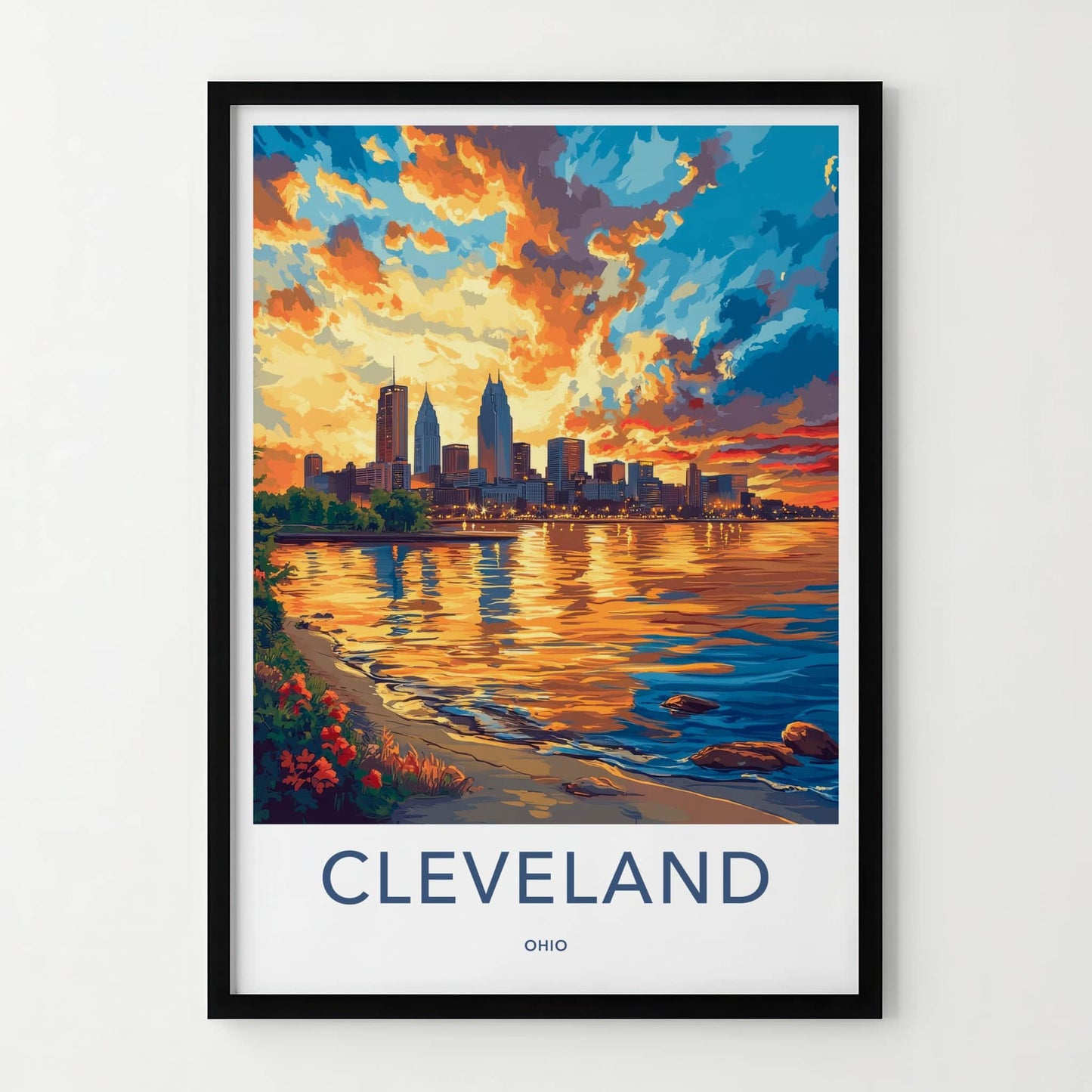 Cleveland Poster - Ohio Travel Art - Vibrant Sunset Reflections Home Decor