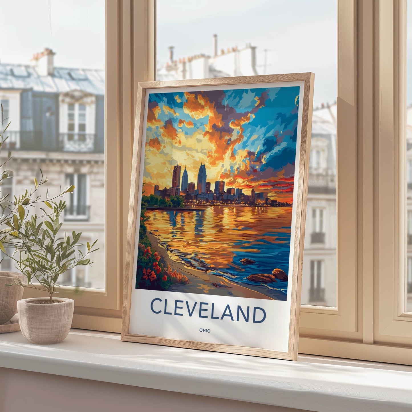 Cleveland Poster - Ohio Travel Art - Vibrant Sunset Reflections Home Decor