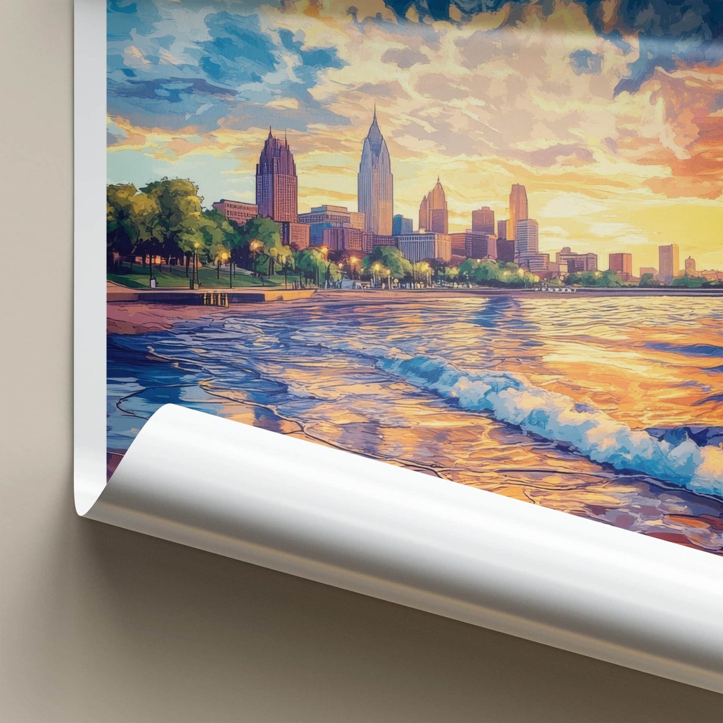 Cleveland Poster - Ohio Wall Art - Lakefront City Sunset Home Decor