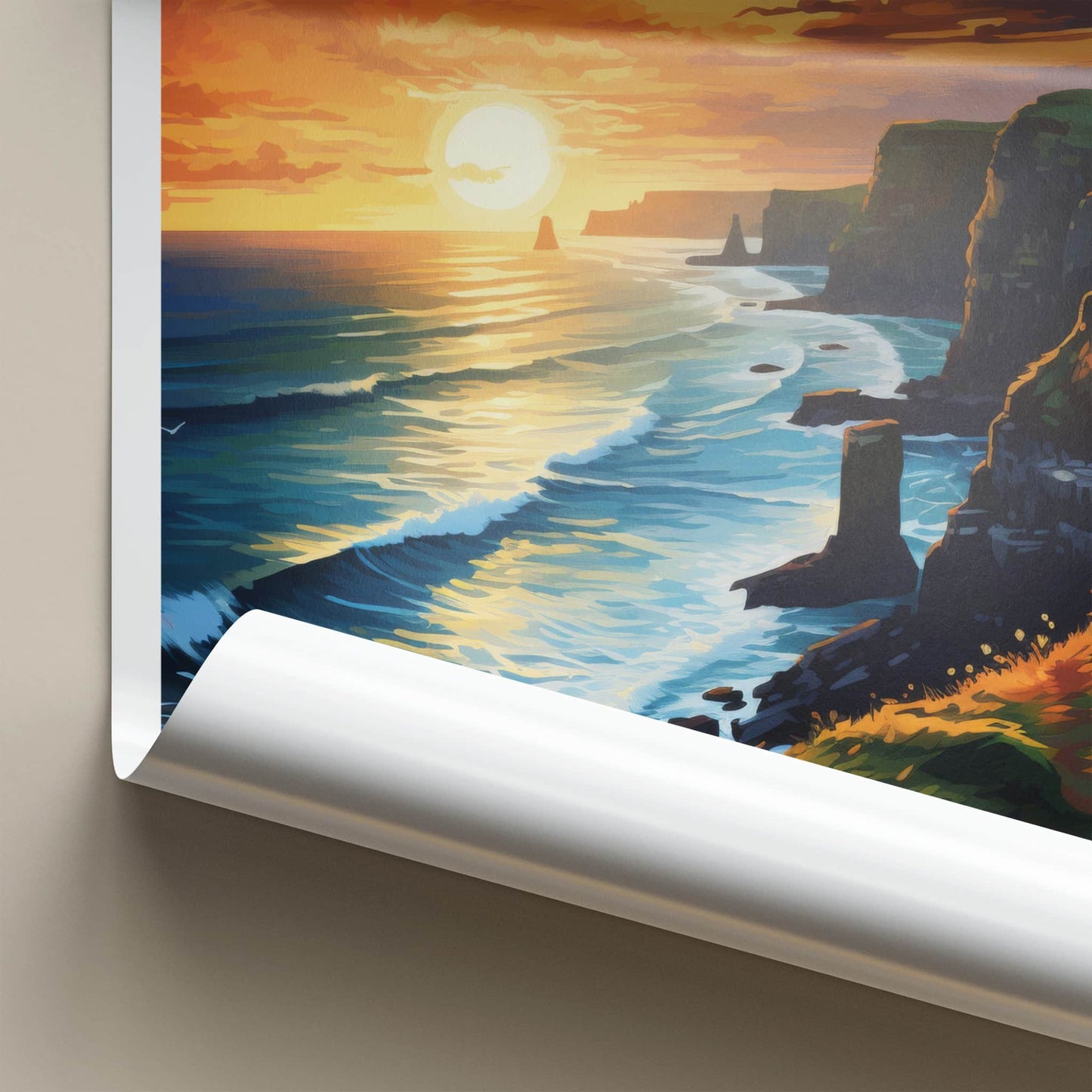 Cliffs of Moher Poster - Ireland Travel Art - Dramatic Ocean Sunset Home Decor