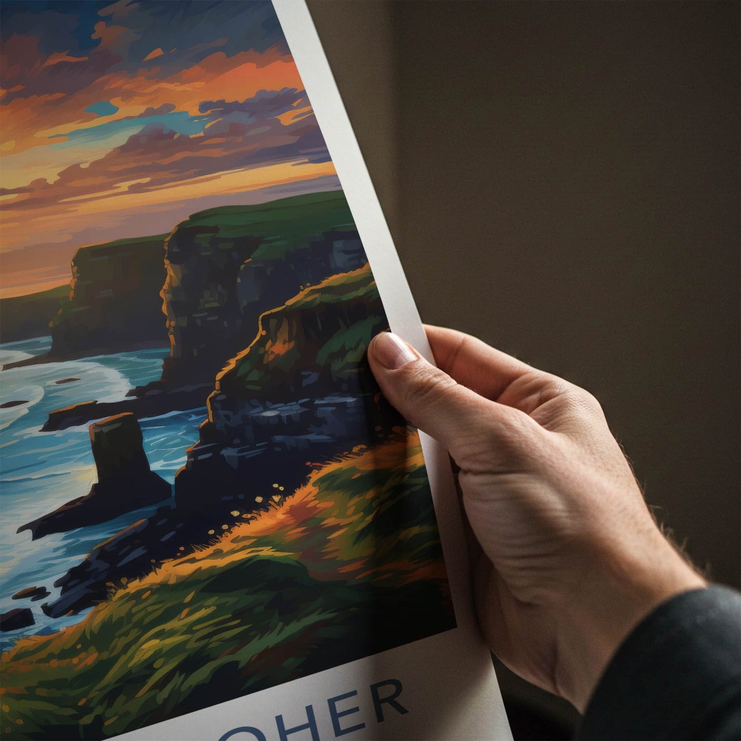 Cliffs of Moher Poster - Ireland Travel Art - Dramatic Ocean Sunset Home Decor
