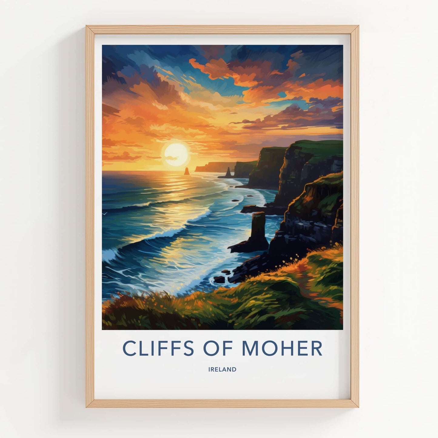 Cliffs of Moher Poster - Ireland Travel Art - Dramatic Ocean Sunset Home Decor