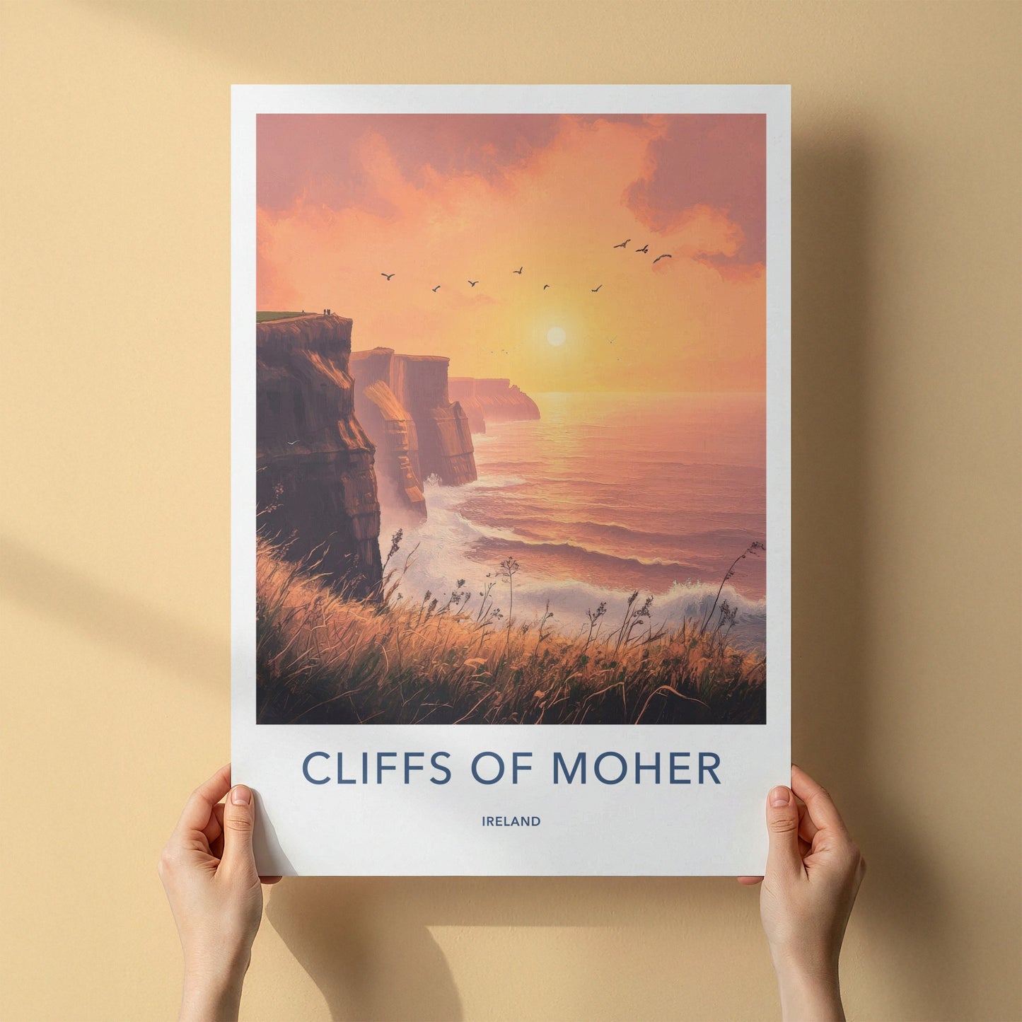 Cliffs Of Moher Poster - Ireland Travel Art - Golden Sunset Waves Wall Decor