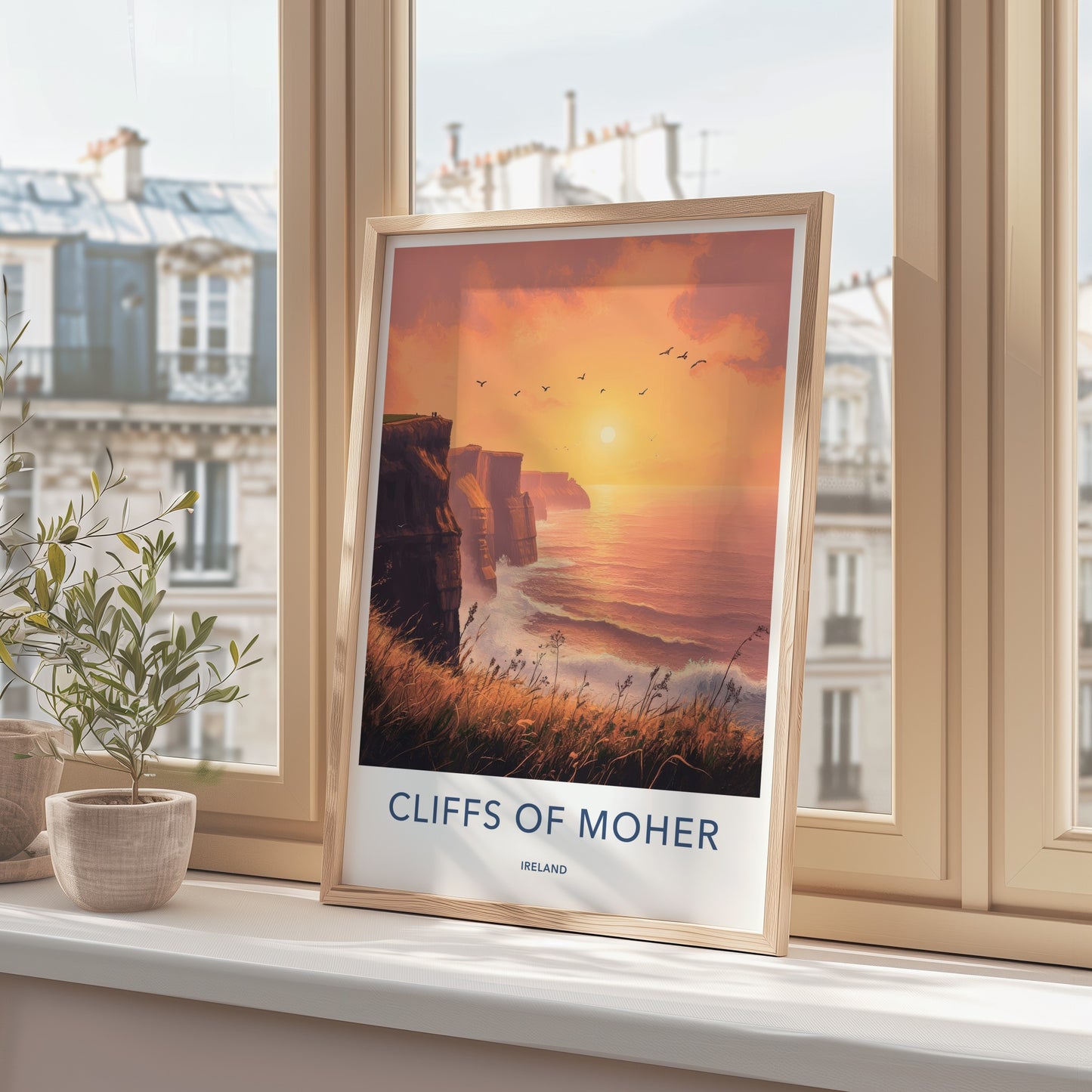 Cliffs Of Moher Poster - Ireland Travel Art - Golden Sunset Waves Wall Decor