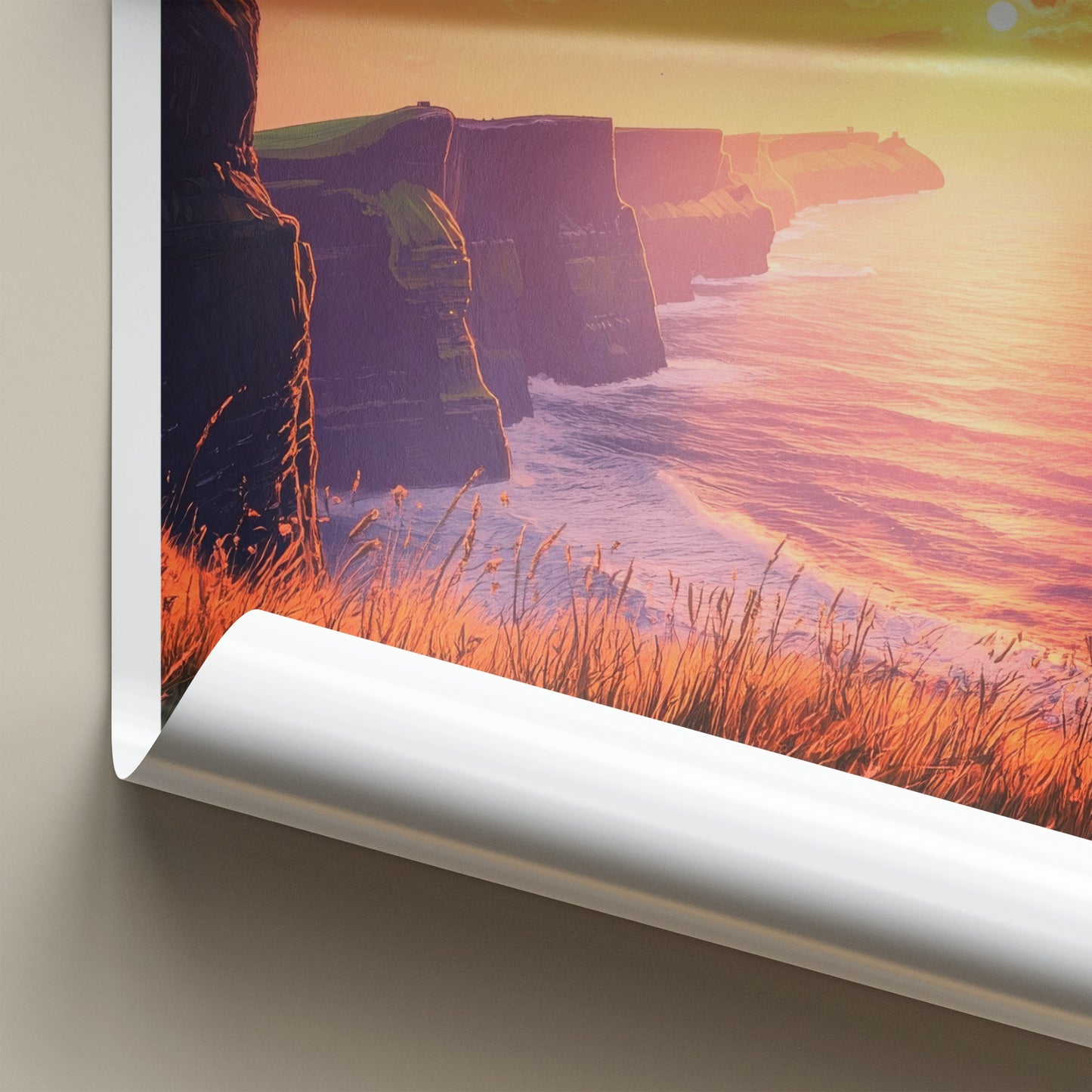 Cliffs Of Moher Poster - Ireland Travel Art - Grassy Cliff Sunset Wall Decor