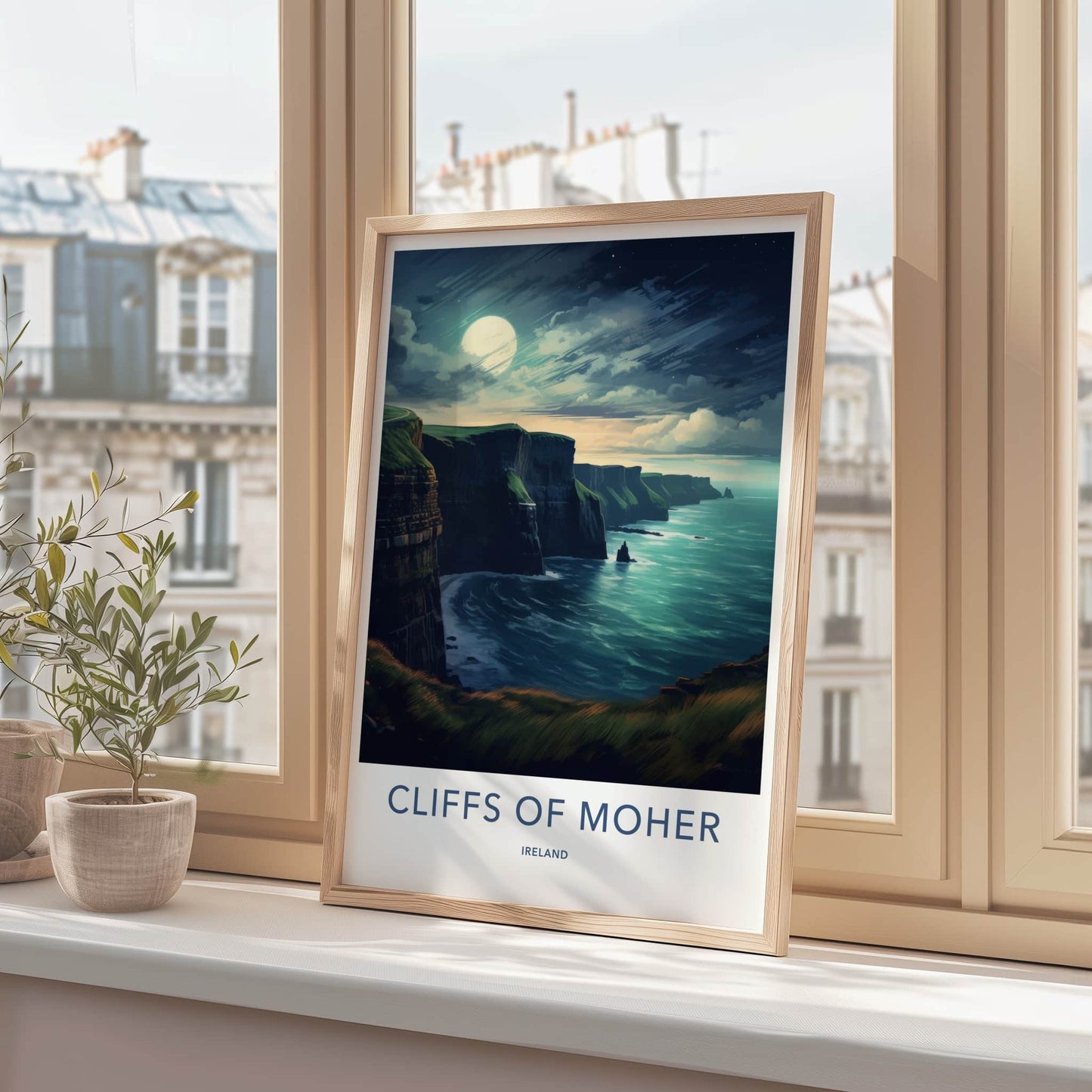 Cliffs of Moher Poster - Ireland Travel Art - Moonlit Ocean Cliffs Home Decor