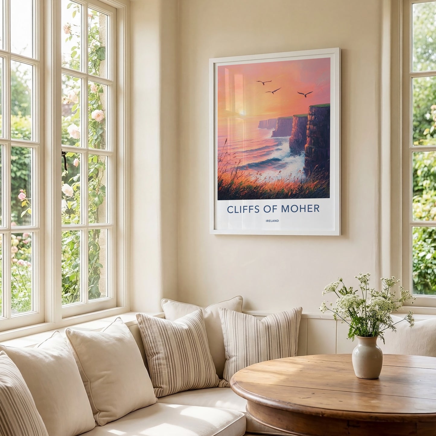 Cliffs of Moher Poster - Ireland Travel Print - Golden Sunset Cliffs Wall Decor