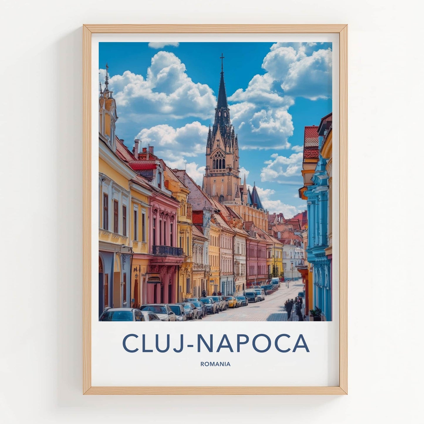 Cluj-Napoca Poster - Romania Travel Art - Historic Church Street Home Decor