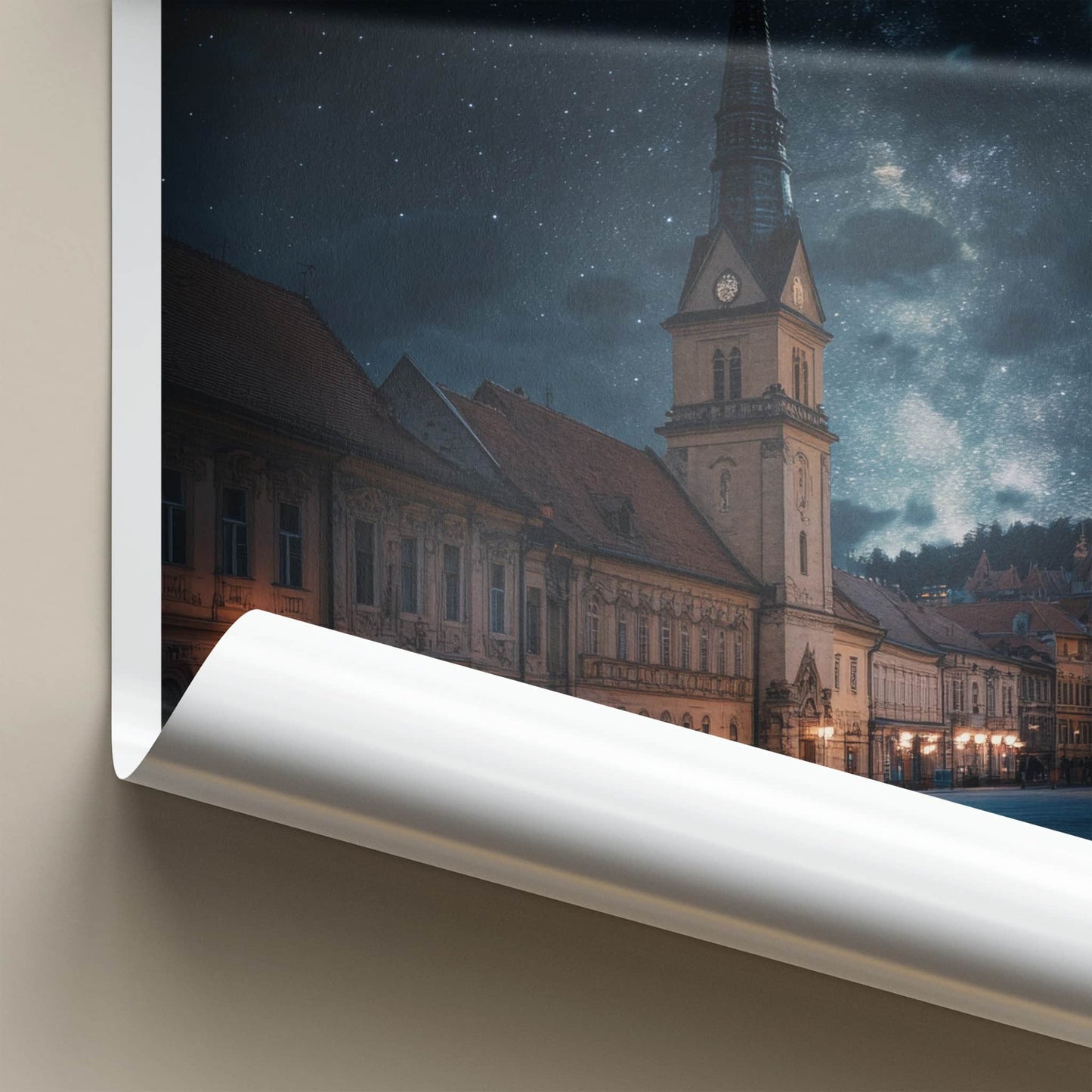 Cluj-Napoca Poster - Romania Travel Art - Starry Church Spire Home Decor