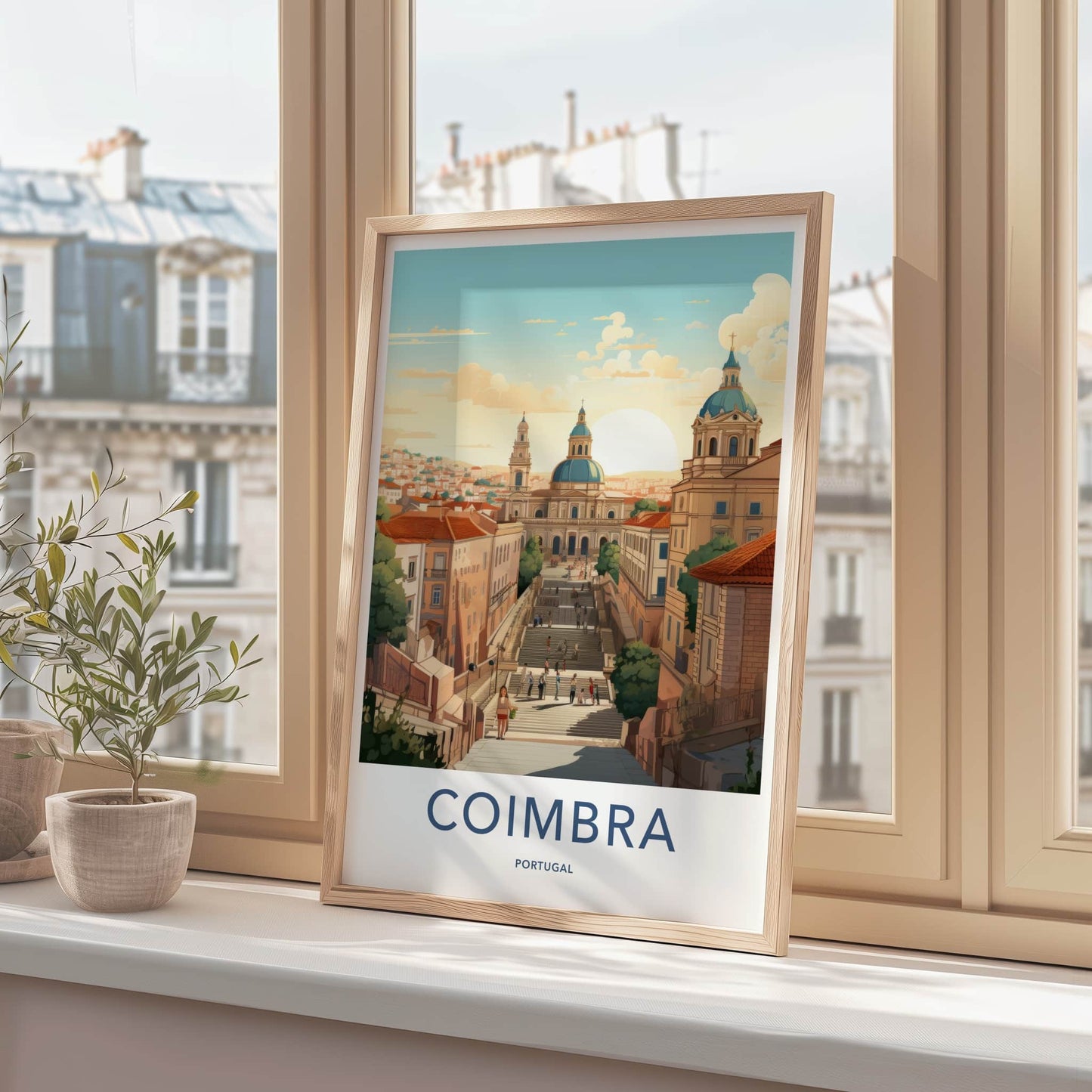 Coimbra Poster - Portugal Travel Art - Grand Stairway Cityscape Wall Decor