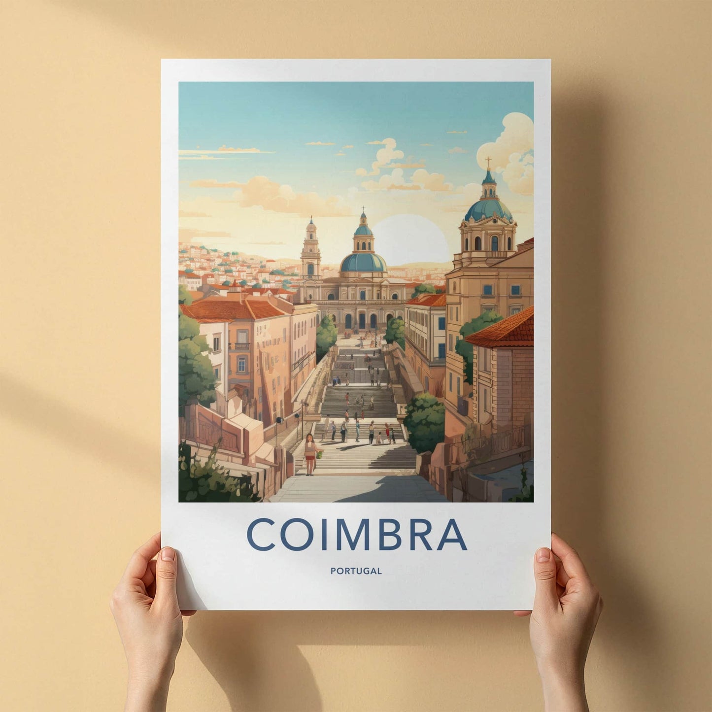 Coimbra Poster - Portugal Travel Art - Grand Stairway Cityscape Wall Decor