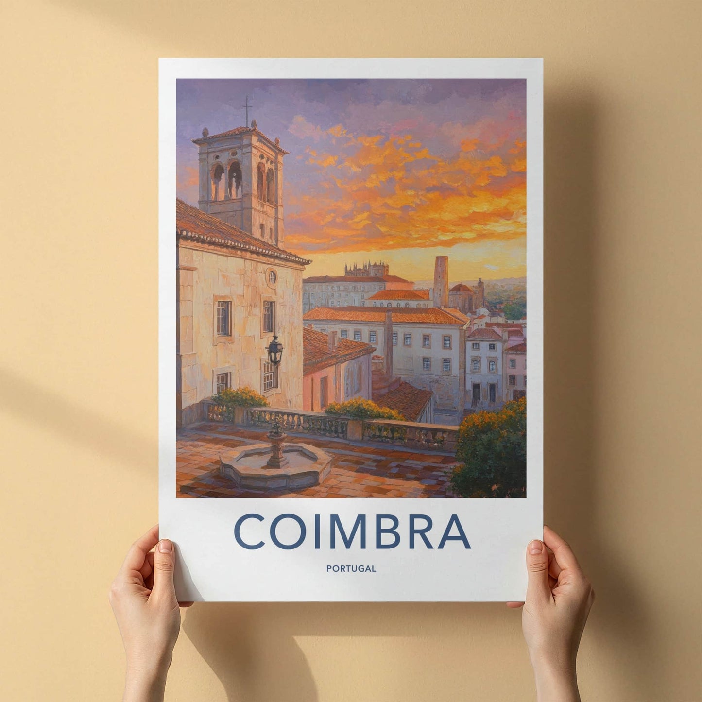 Coimbra Poster - Portugal Travel Art - Orange Sunset Cityscape Home Decor