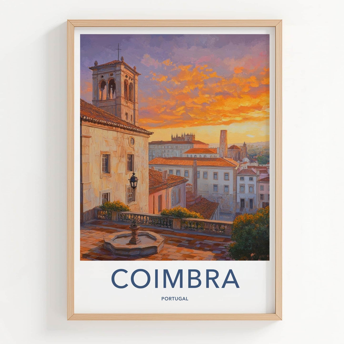 Coimbra Poster - Portugal Travel Art - Orange Sunset Cityscape Home Decor