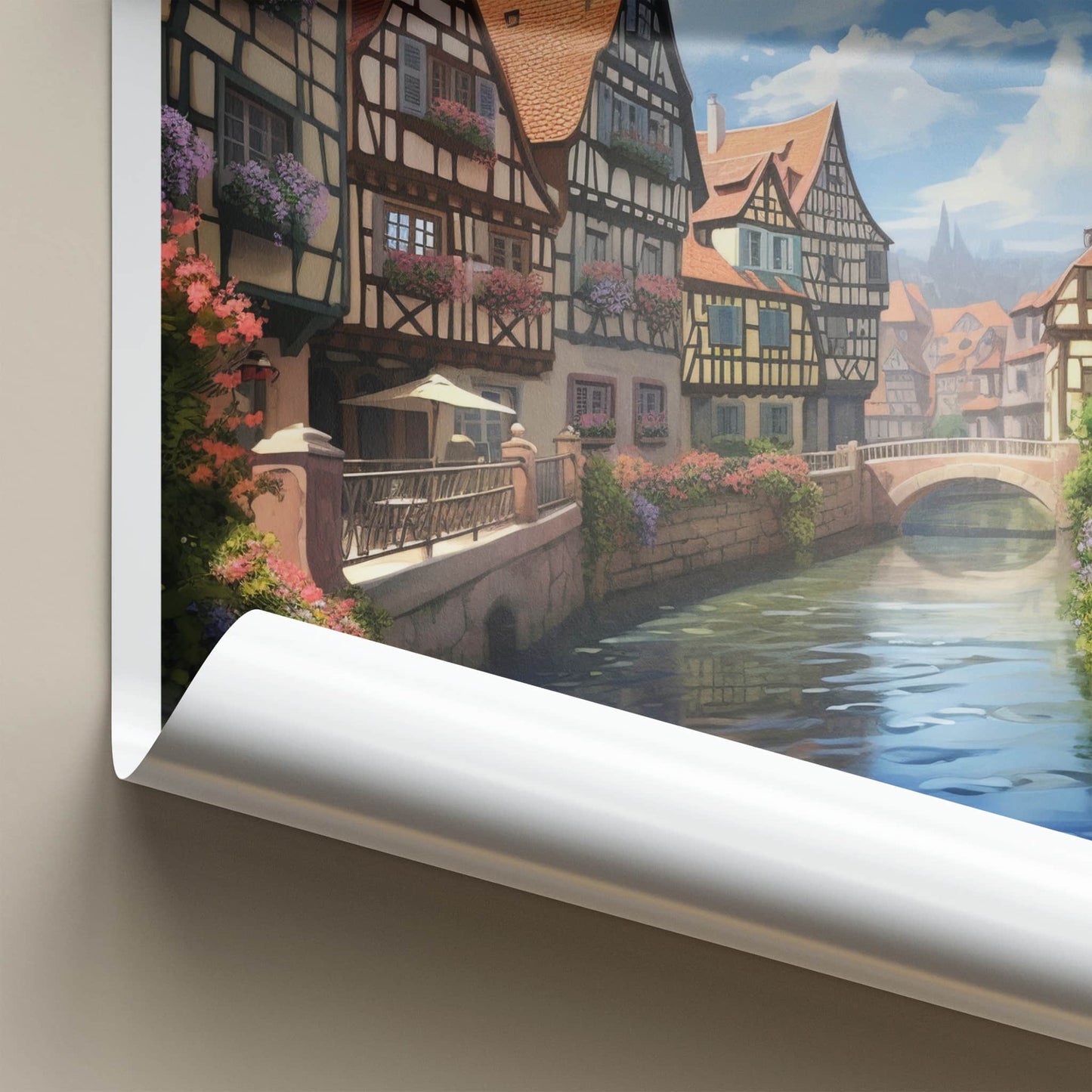 Colmar Poster - France Travel Art - Flowered Canal Homes Home Decor