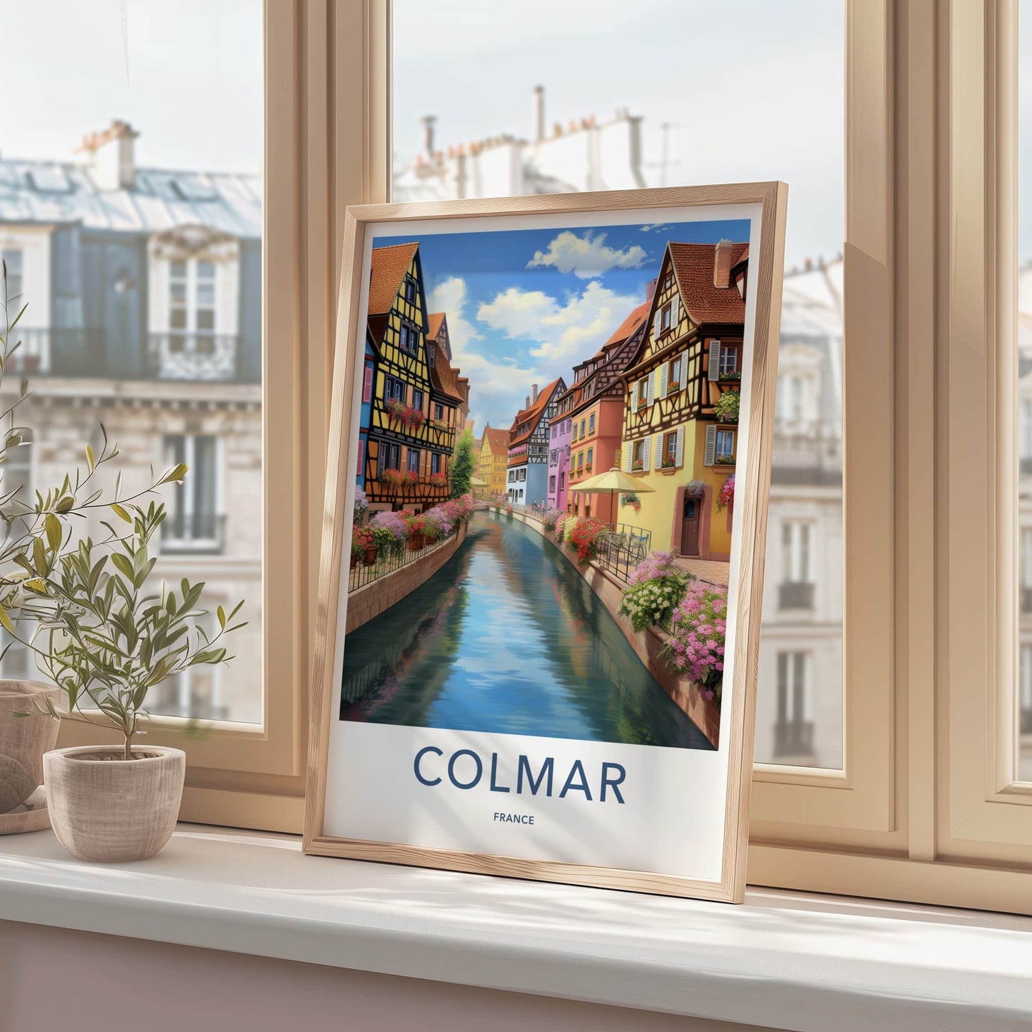 Colmar Poster - France Travel Print - Flower Lined Canal Lounge Decor