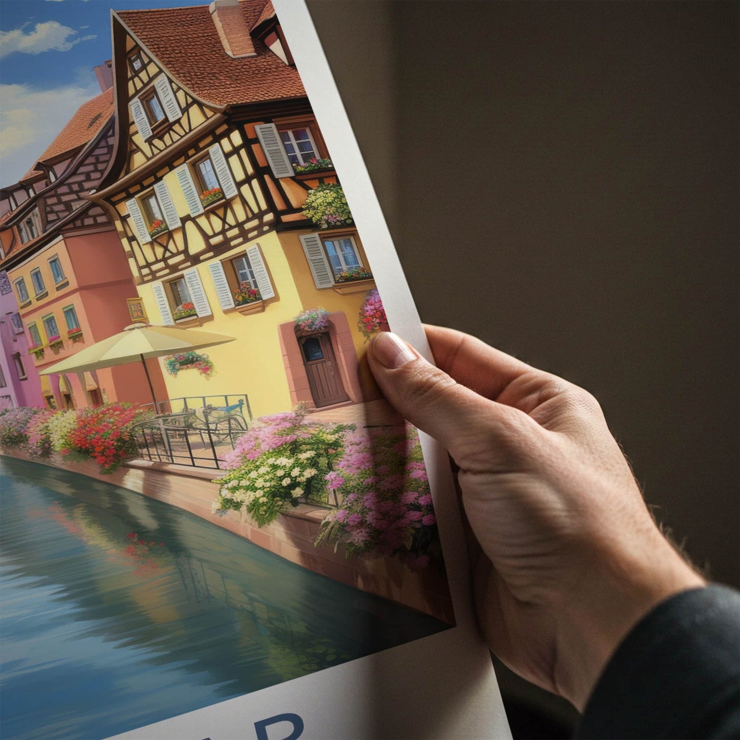 Colmar Poster - France Travel Print - Flower Lined Canal Lounge Decor