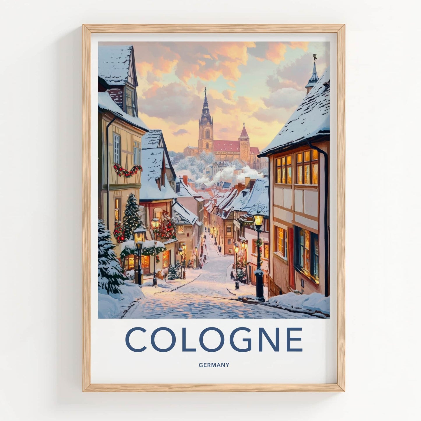 Cologne Poster - Germany Framed Art - Christmas Evening Glow Wall Decor