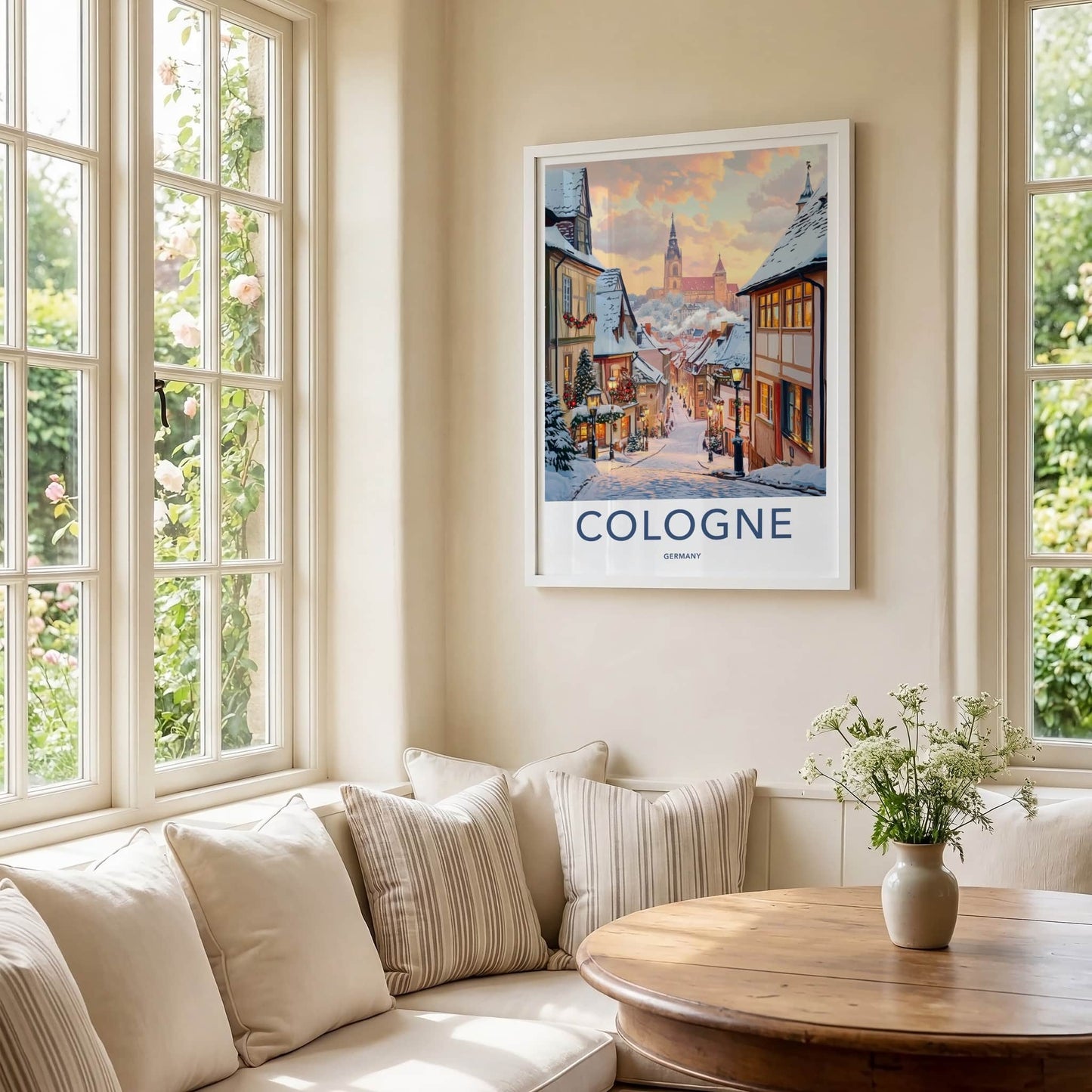 Cologne Poster - Germany Framed Art - Christmas Evening Glow Wall Decor