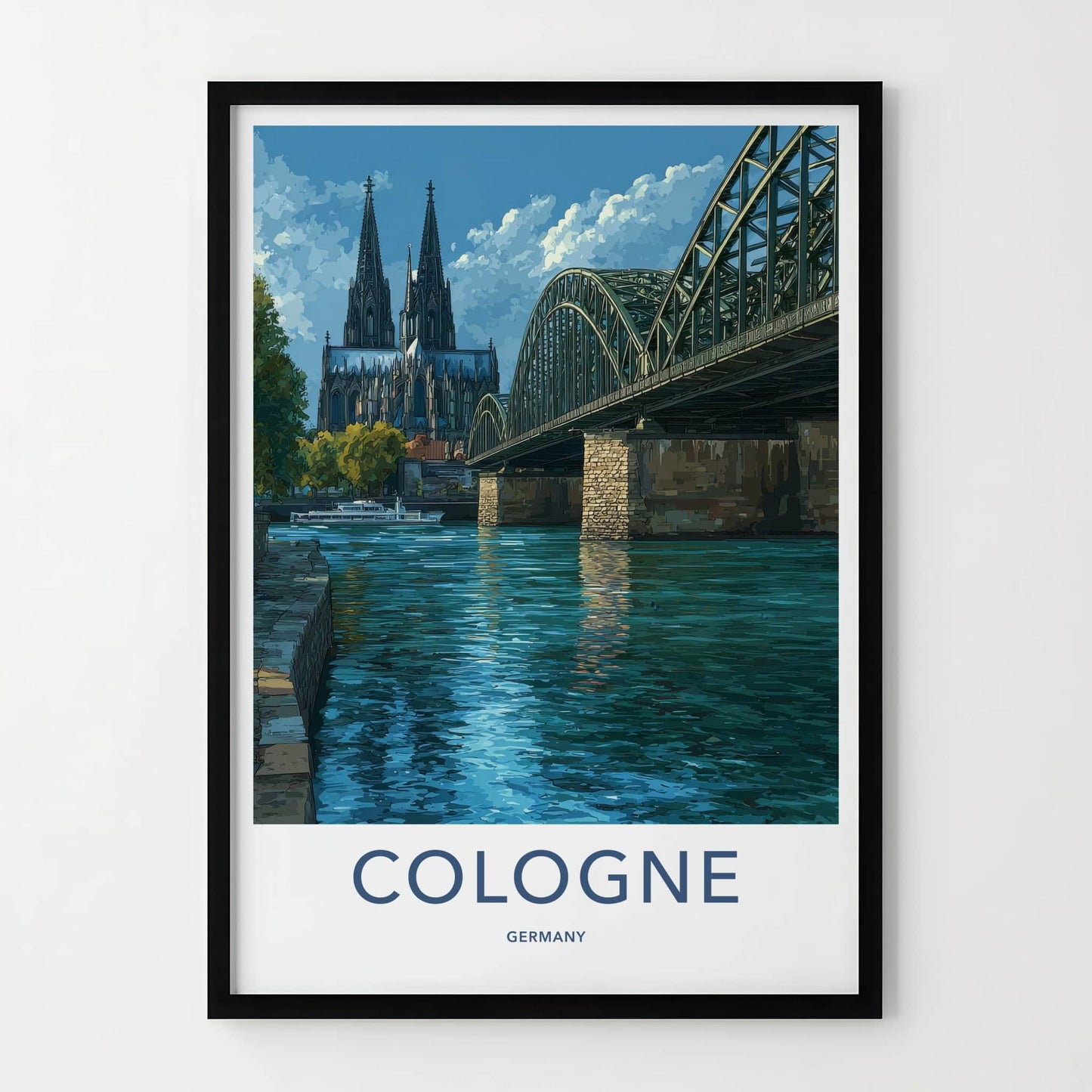 Cologne Poster - Germany Travel Art - Cathedral Arch River Wall Decor