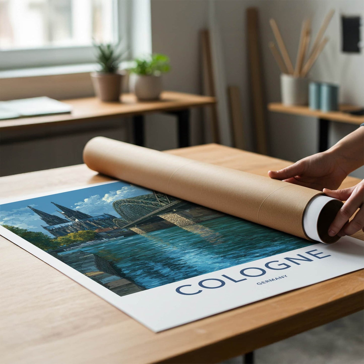 Cologne Poster - Germany Travel Art - Cathedral Arch River Wall Decor