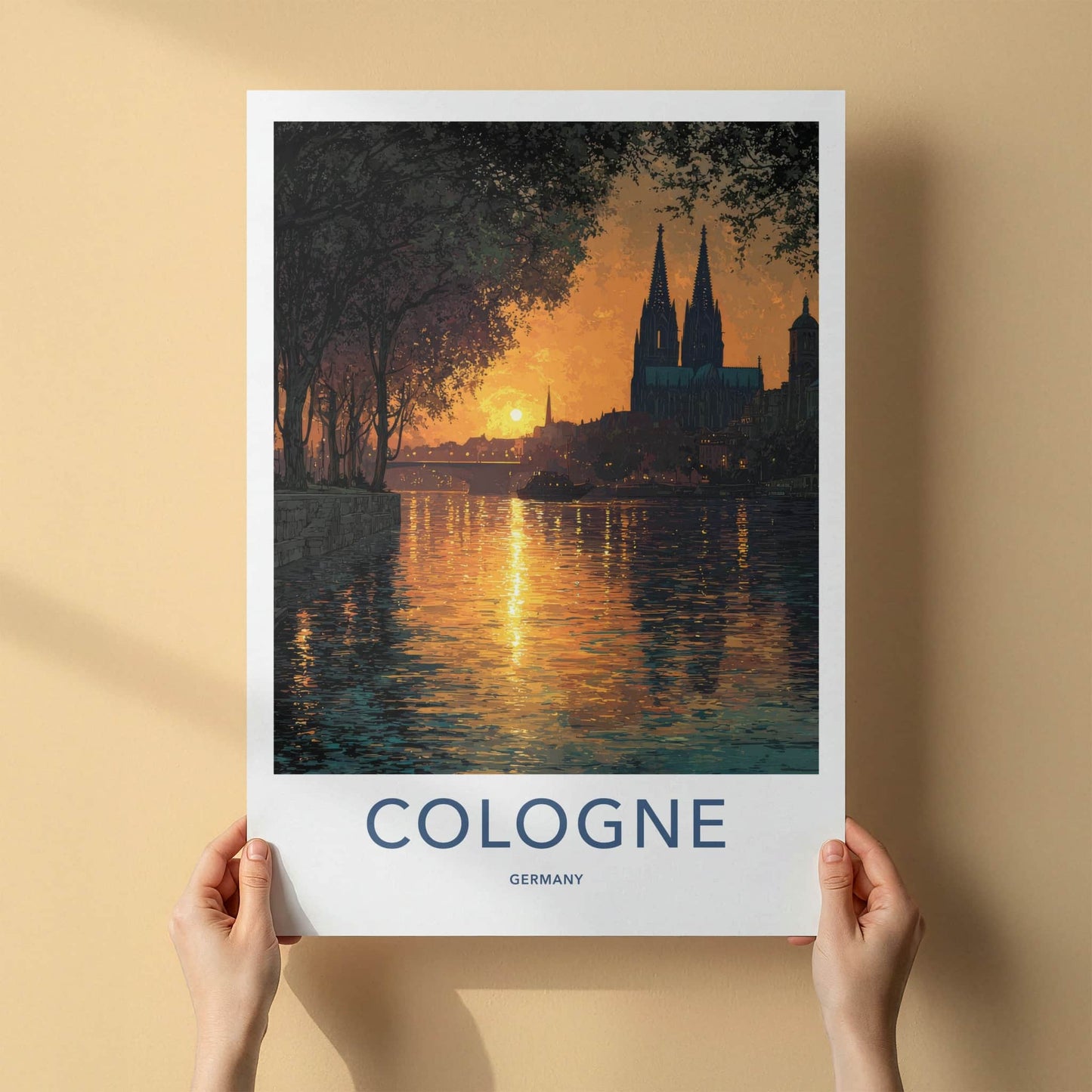 Cologne Poster - Germany Travel Art - Cathedral River Sunset Home Decor