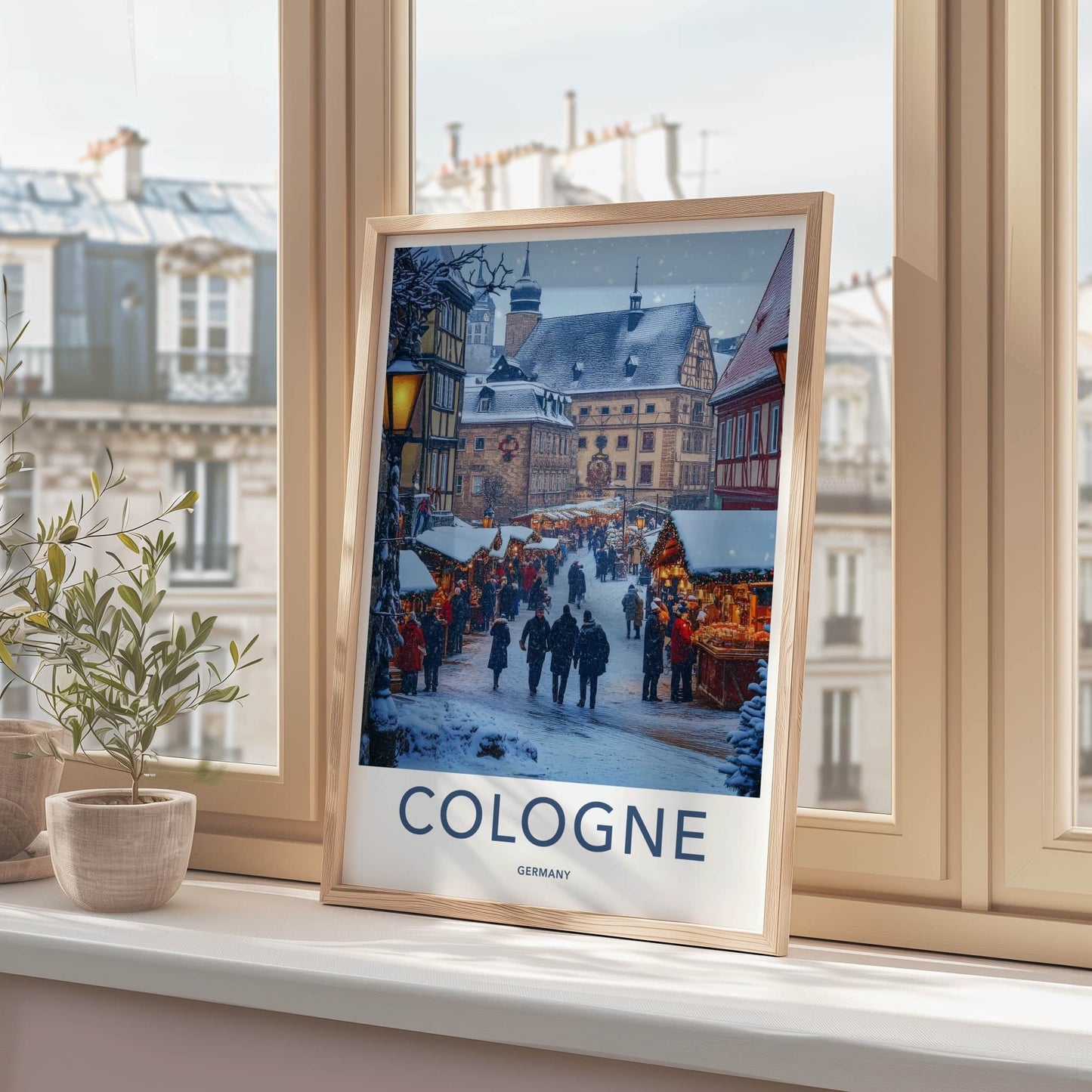 Cologne Poster - Germany Travel Art - Festive Winter Market Home Decor