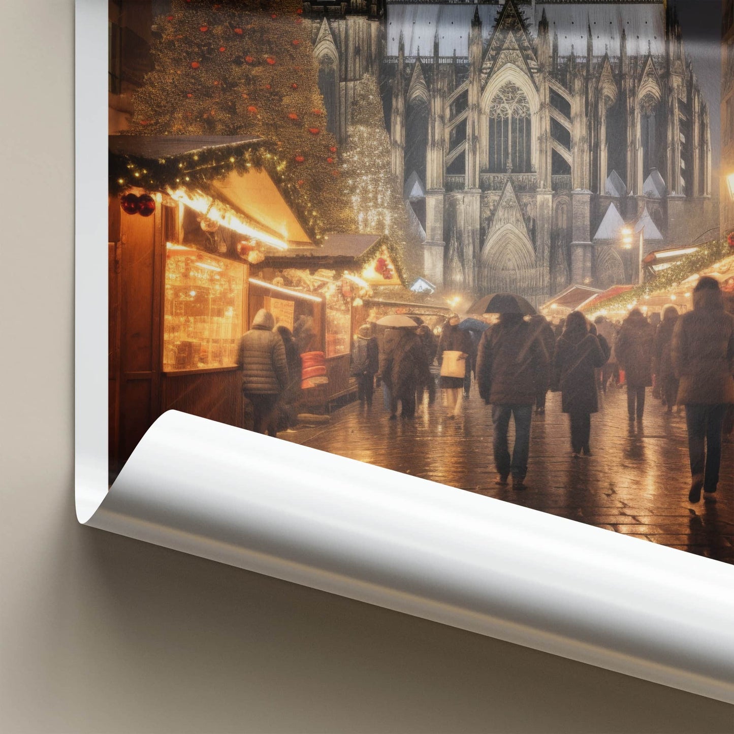 Cologne Poster - Germany Travel Art - Snowy Cathedral Market Home Decor