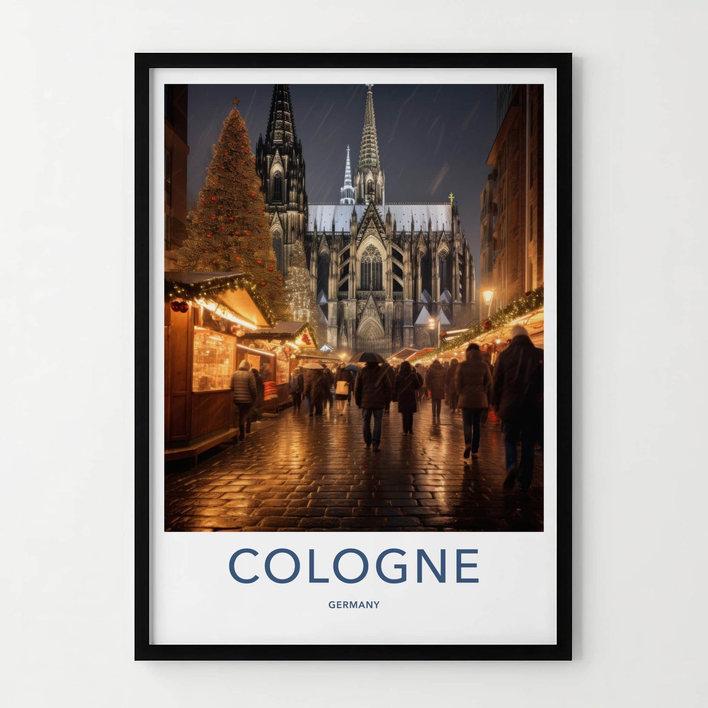 Cologne Poster - Germany Travel Art - Snowy Cathedral Market Home Decor