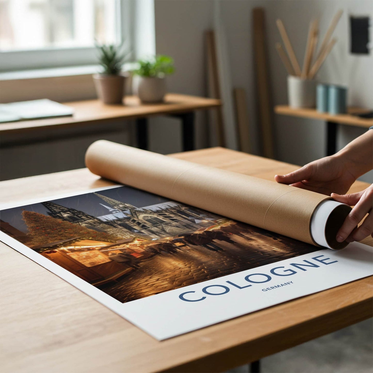 Cologne Poster - Germany Travel Art - Snowy Cathedral Market Home Decor
