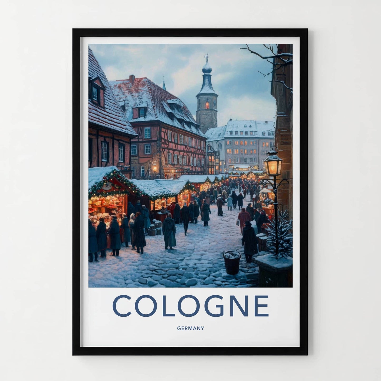 Cologne Poster - Germany Travel Art - Snowy Christmas Market Home Decor