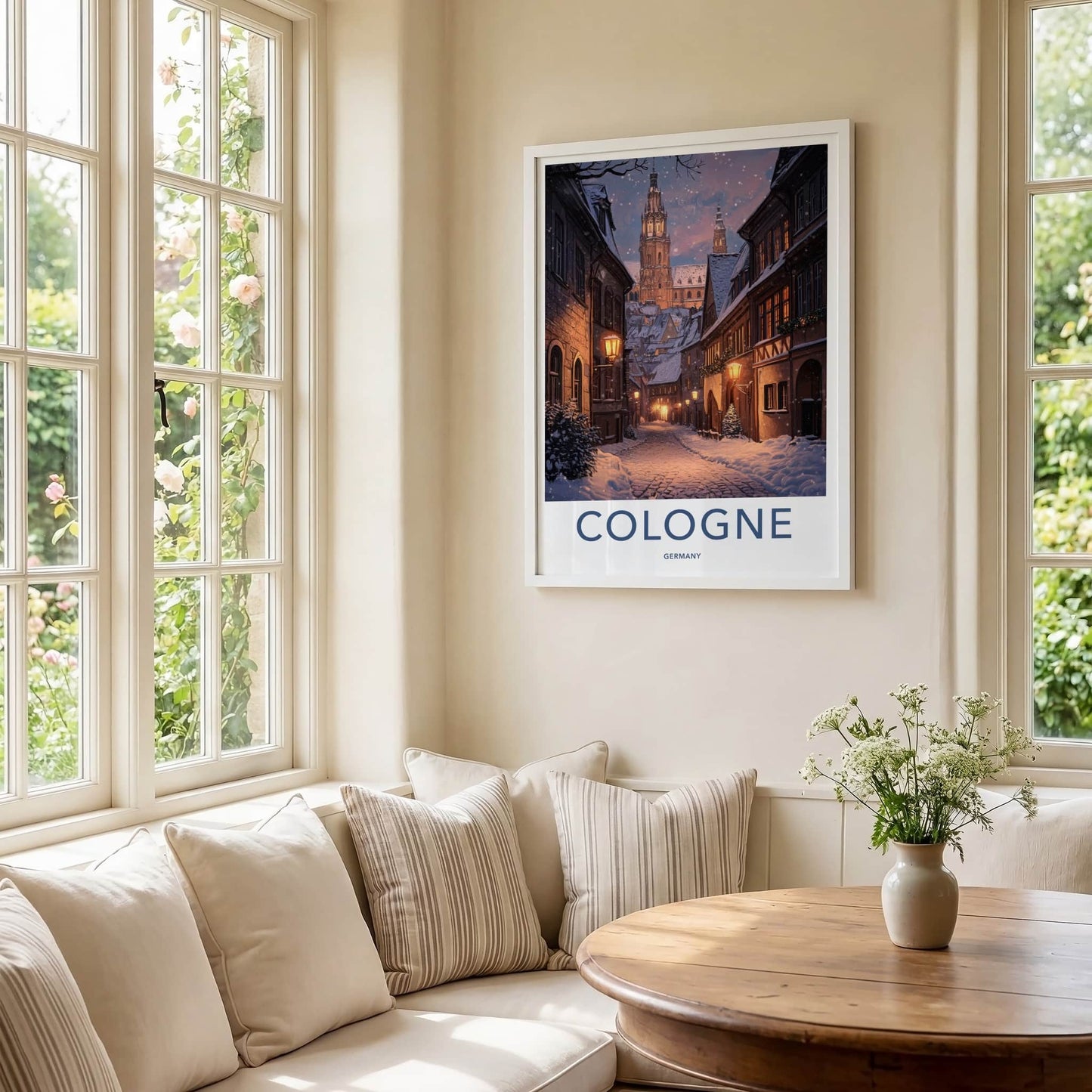 Cologne Poster - Germany Travel Art - Snowy Winter Street Home Decor