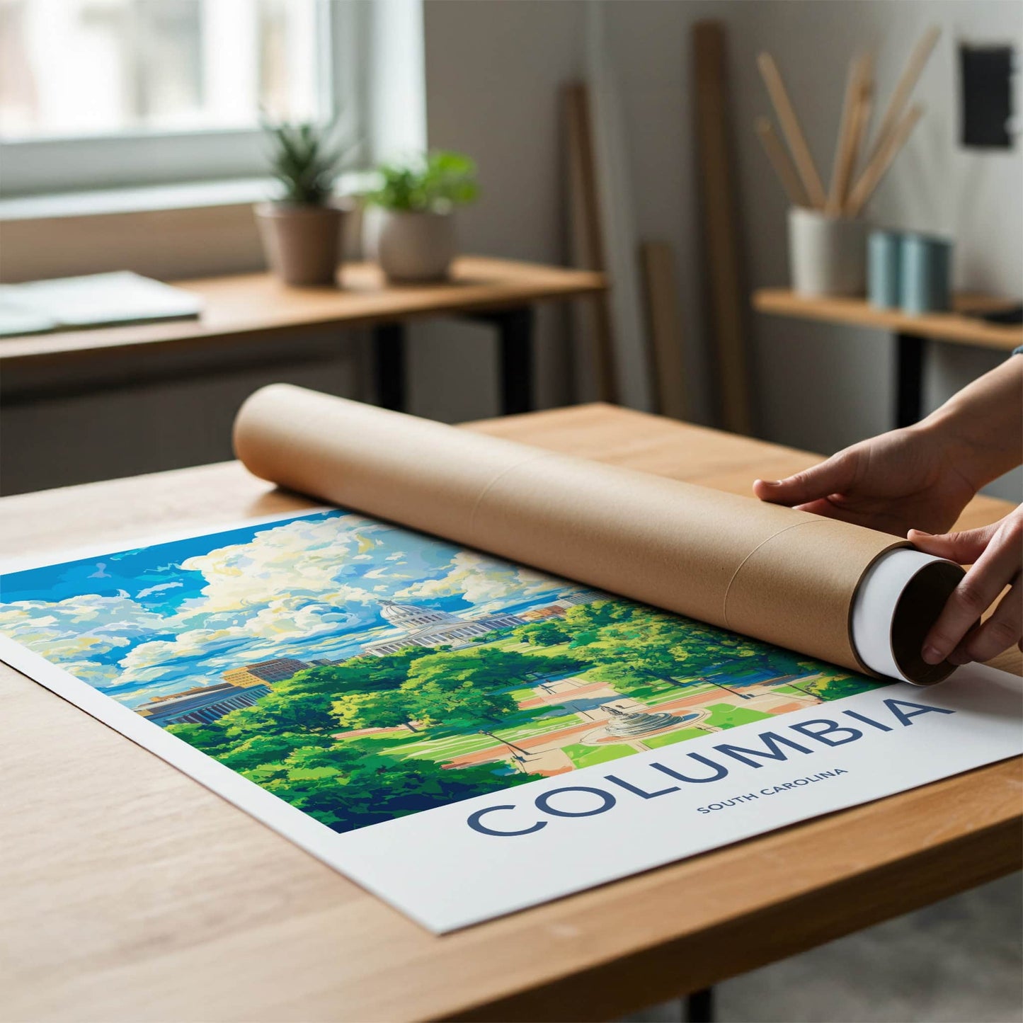 Columbia Poster - South Carolina Travel Art - State House View Home Decor