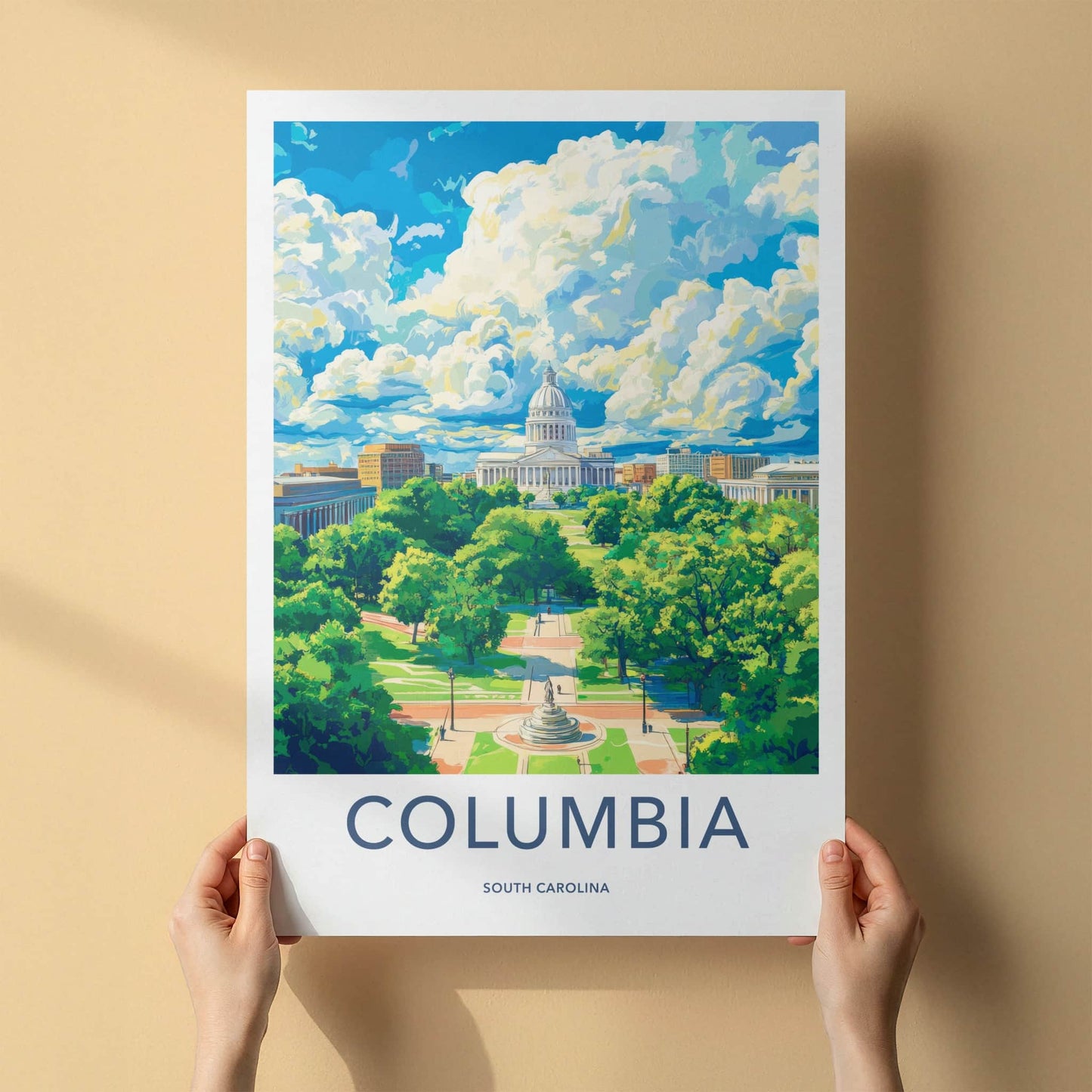 Columbia Poster - South Carolina Travel Art - State House View Home Decor