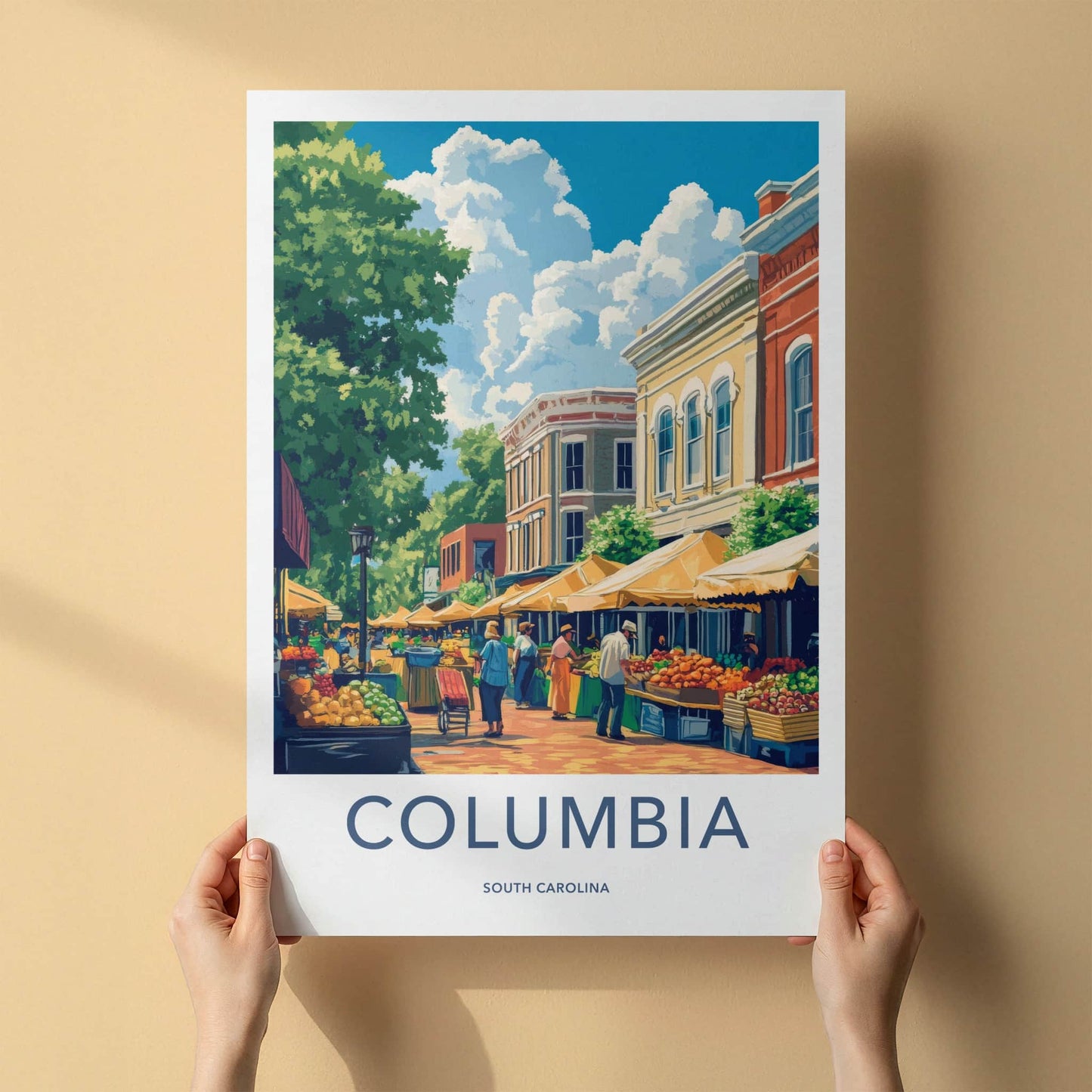 Columbia Poster - South Carolina Travel Art - Vibrant Market Street Home Decor