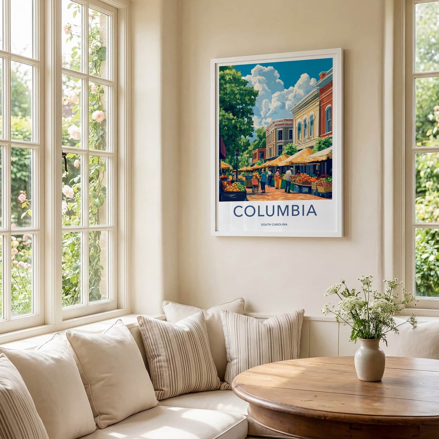 Columbia Poster - South Carolina Travel Art - Vibrant Market Street Home Decor