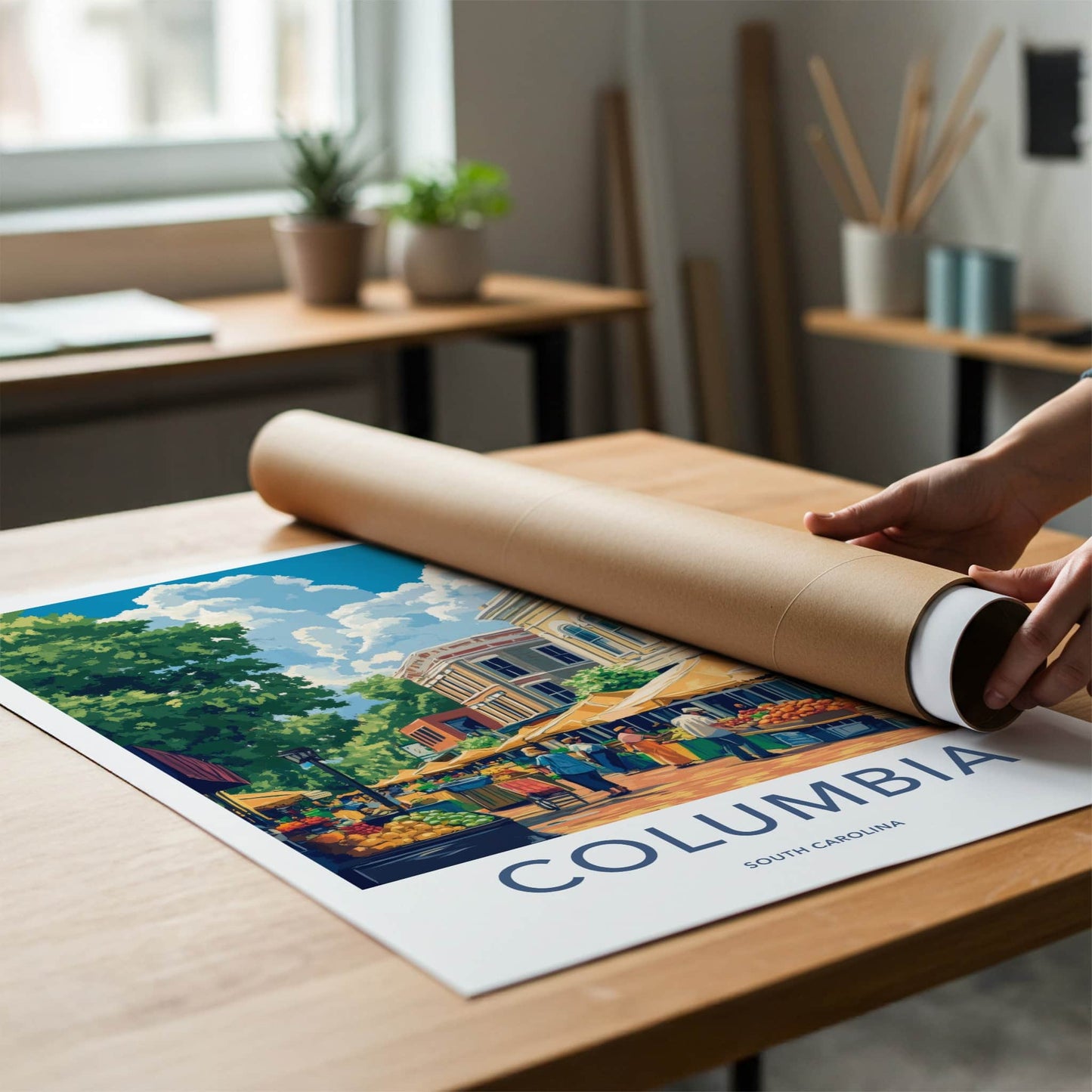 Columbia Poster - South Carolina Travel Art - Vibrant Market Street Home Decor