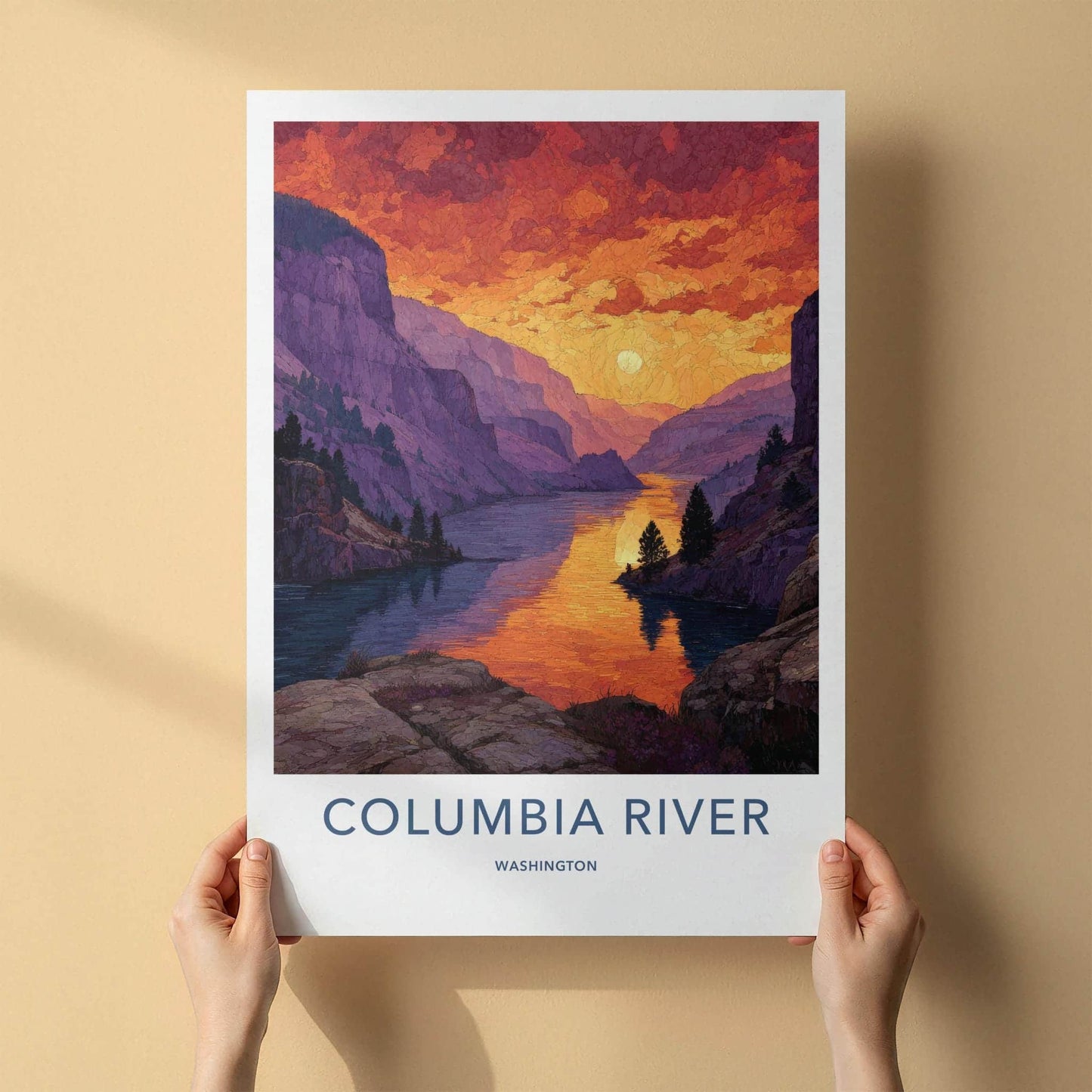 Columbia River Poster - Washington Scenic Art - Vibrant River Canyon Wall Decor
