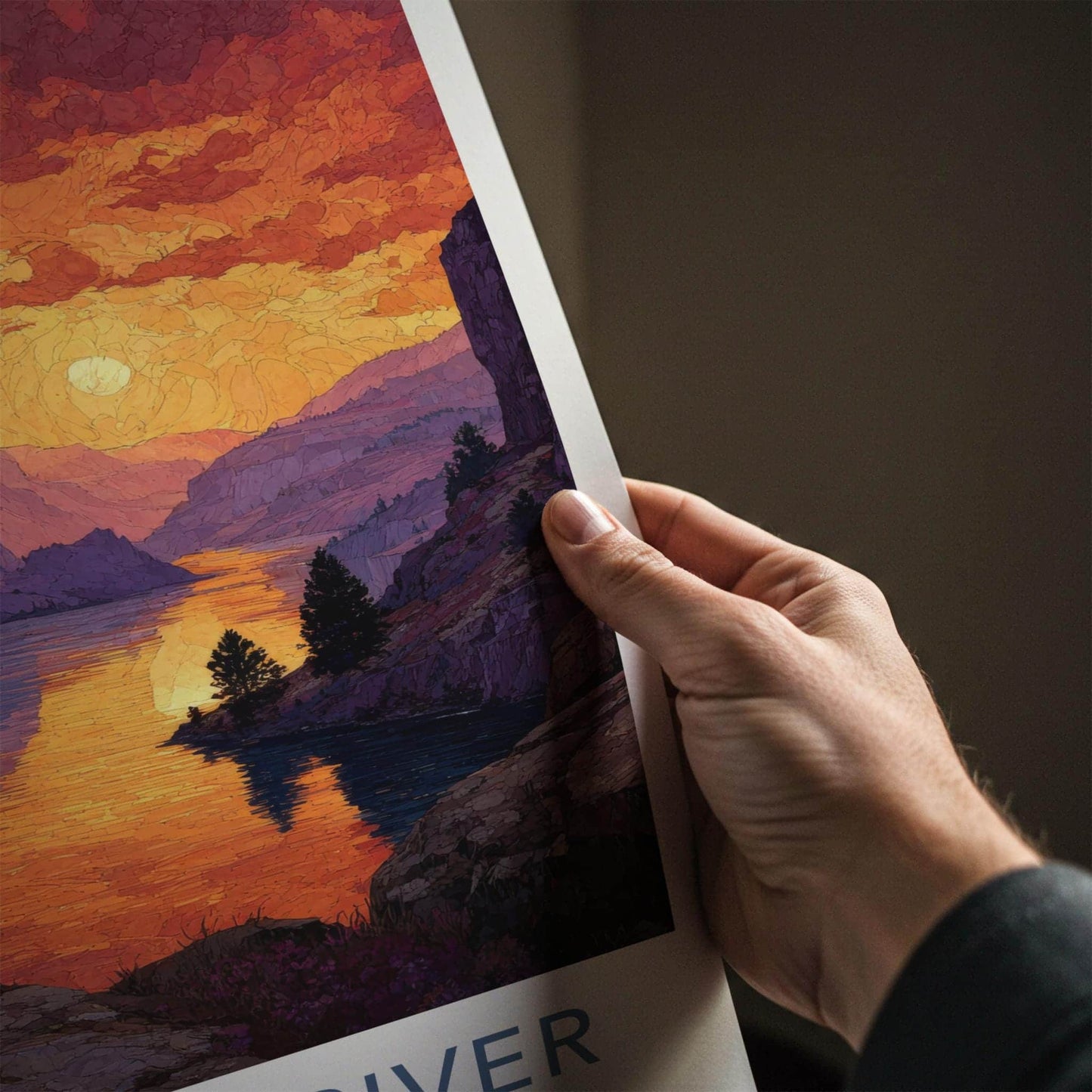 Columbia River Poster - Washington Scenic Art - Vibrant River Canyon Wall Decor