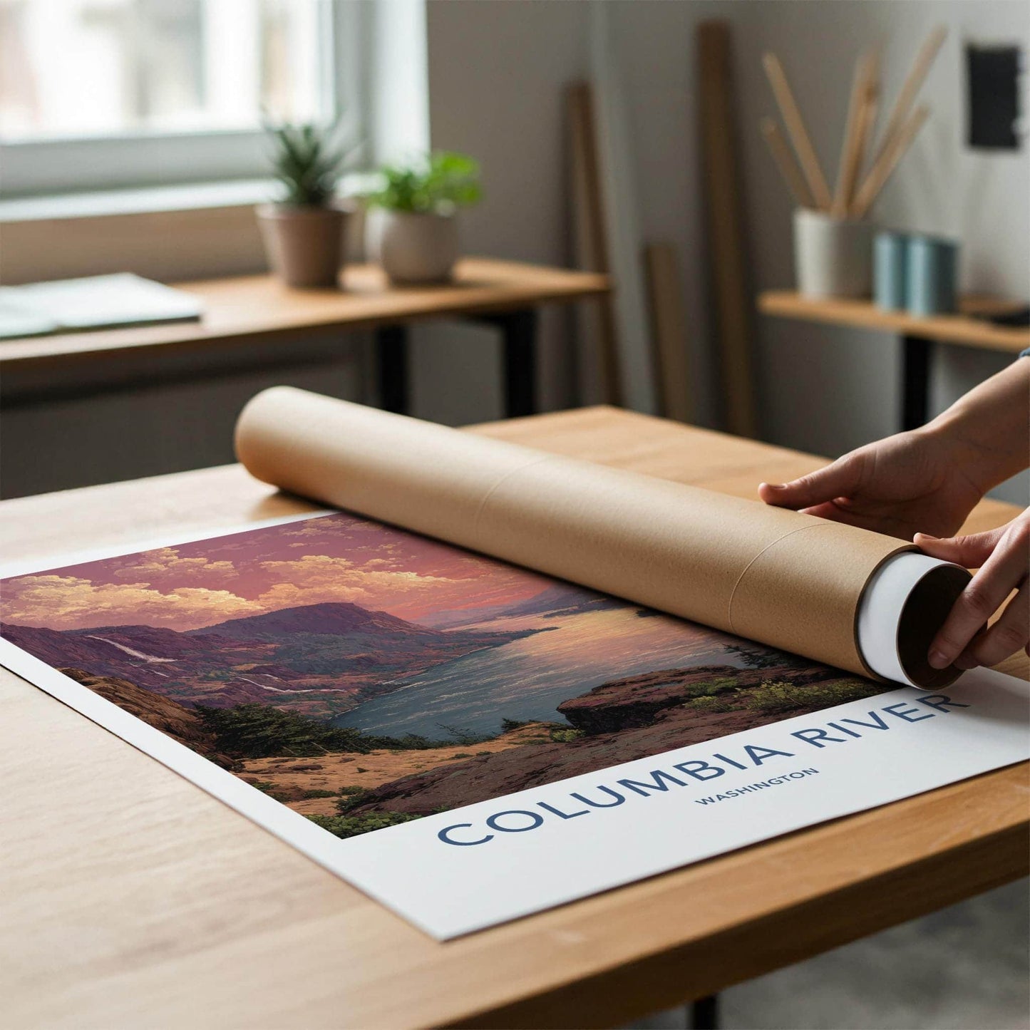 Columbia River Poster - Washington Travel Art - Dramatic Canyon Sunset Home Decor