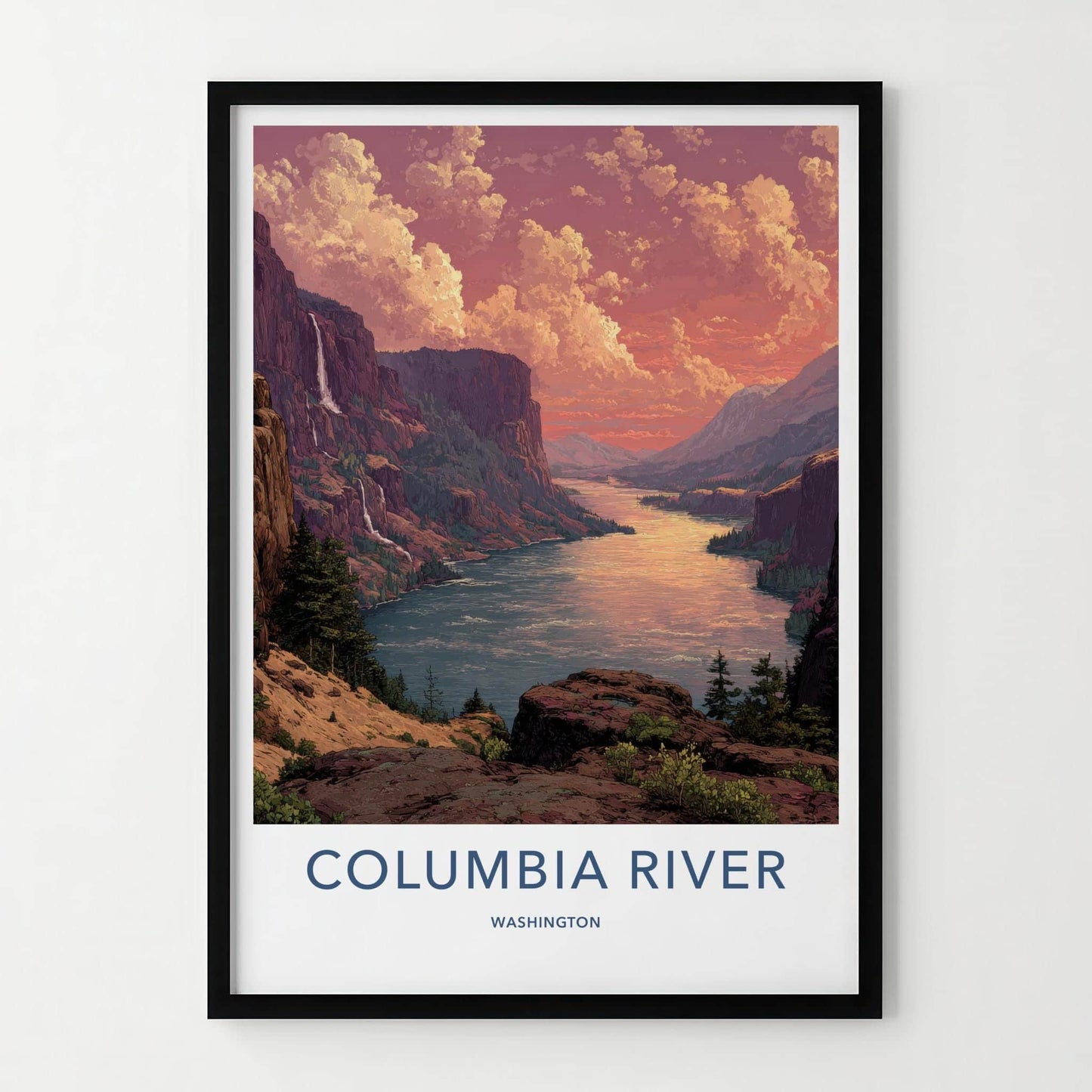 Columbia River Poster - Washington Travel Art - Dramatic Canyon Sunset Home Decor