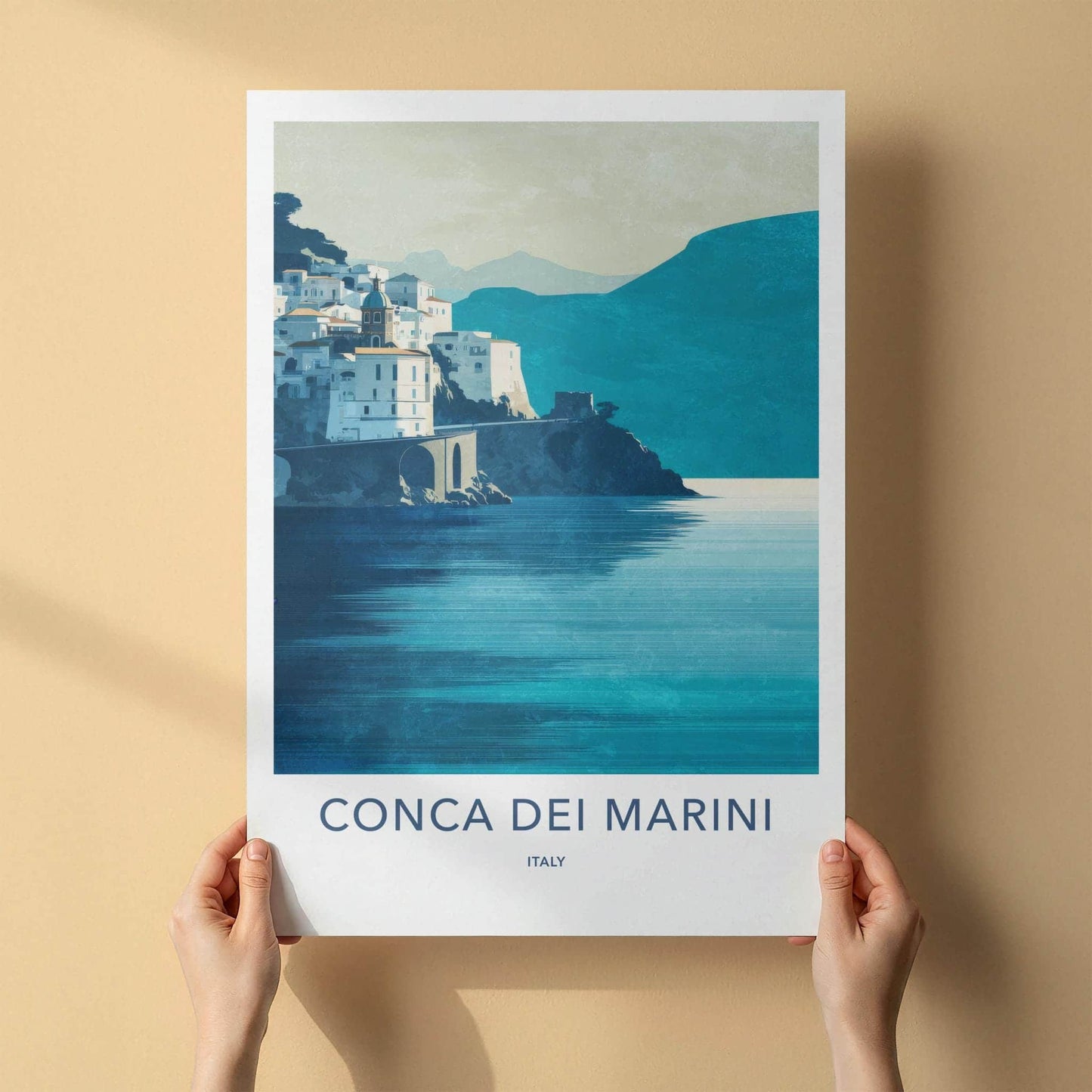 Conca Dei Marini Poster - Italy Travel Art - Cliffside Coastal Town Home Decor