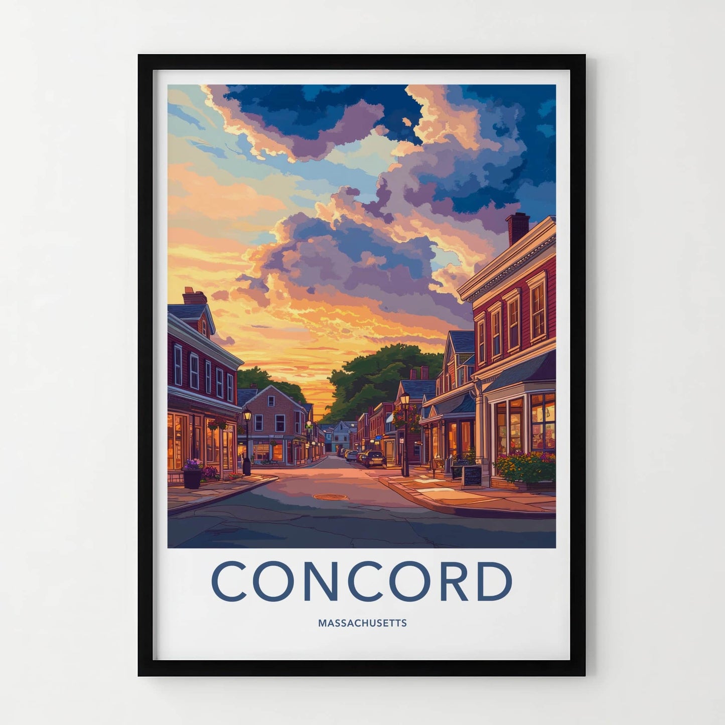 Concord Poster - Massachusetts Wall Art - Vibrant Sunset Street Home Decor